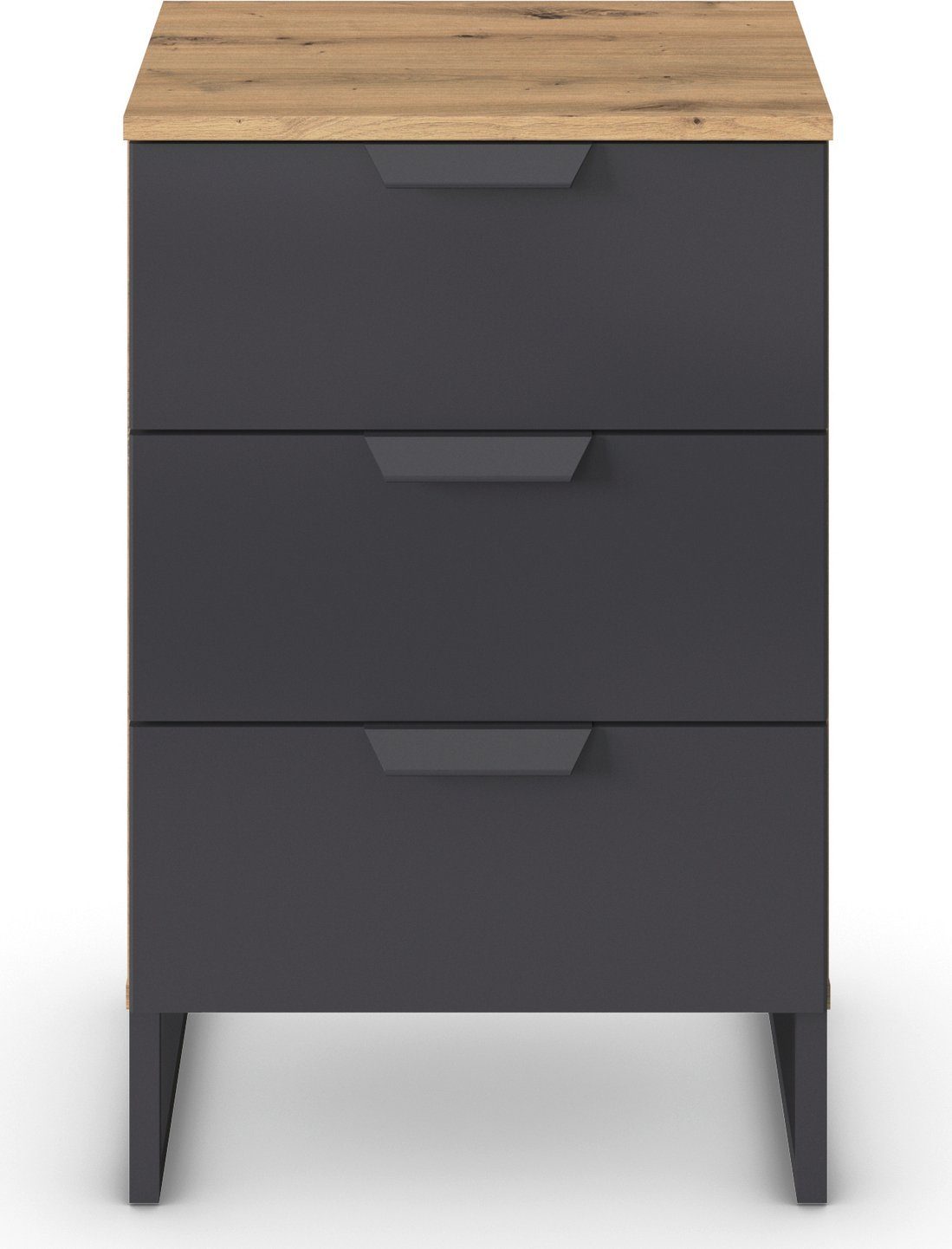 rauch Nachtkastje Dark&Wood by Aditio in industriële stijl met sledevoet, 3 lades met softclose-functie