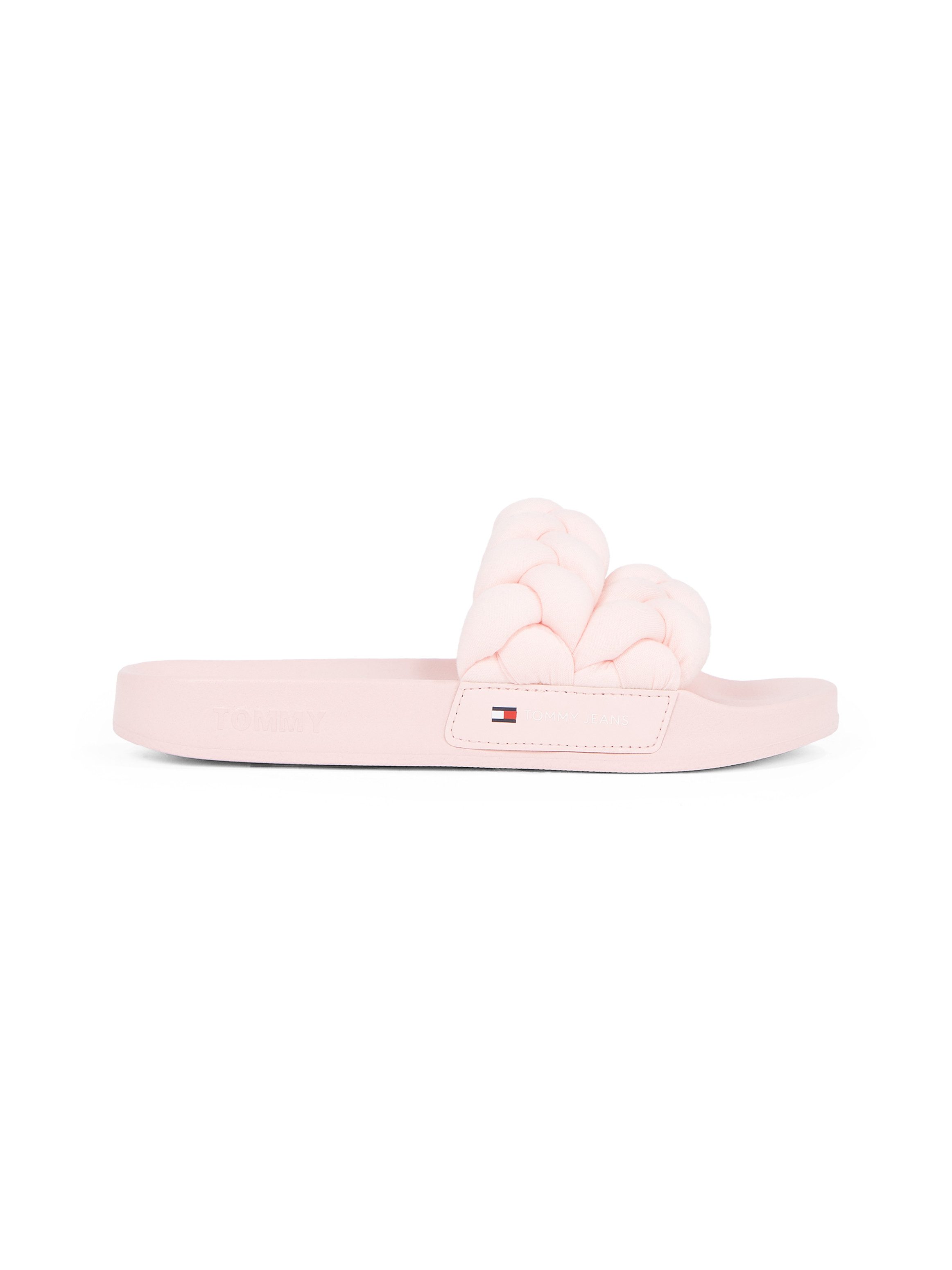 TOMMY JEANS Slippers TJW BRAIDED SLIDE , zomerschoen, flats, instapschoen, gevlochten, gewatteerde bandage