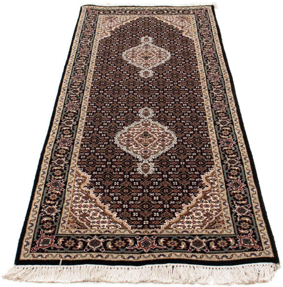 morgenland Hoogpolige loper Tabriz medaillon Blu scuro 196 x 73 cm Handgeknoopt