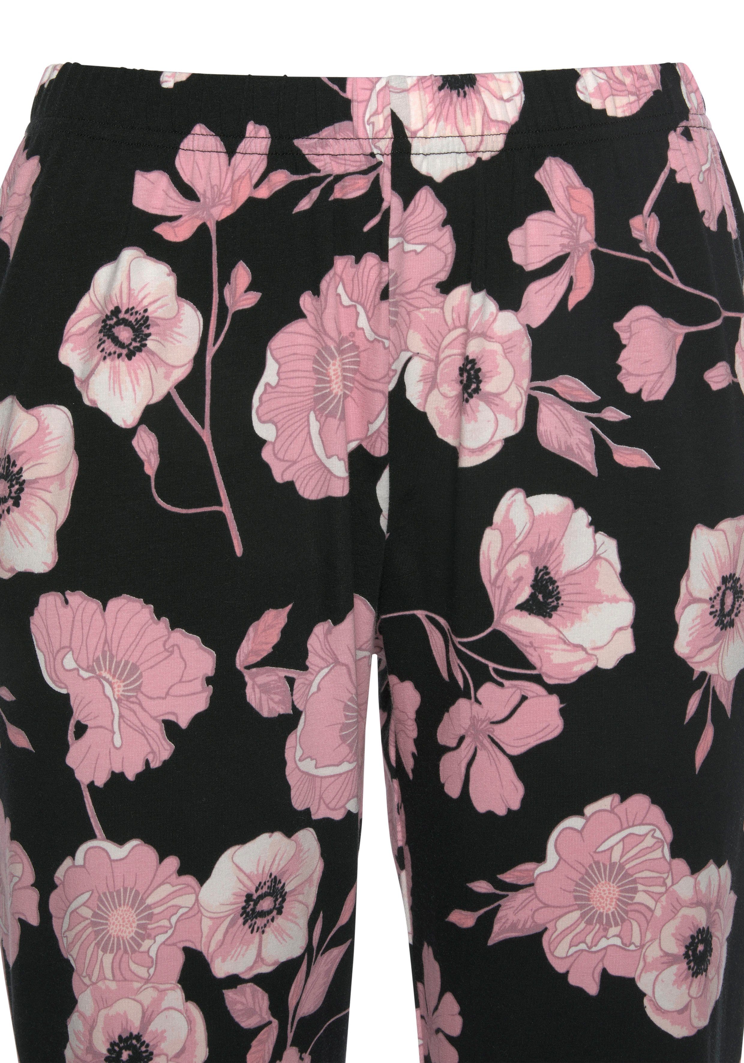 Lascana Pyjama met bloemmotief en kanten details (2-delig, 1 stuk)