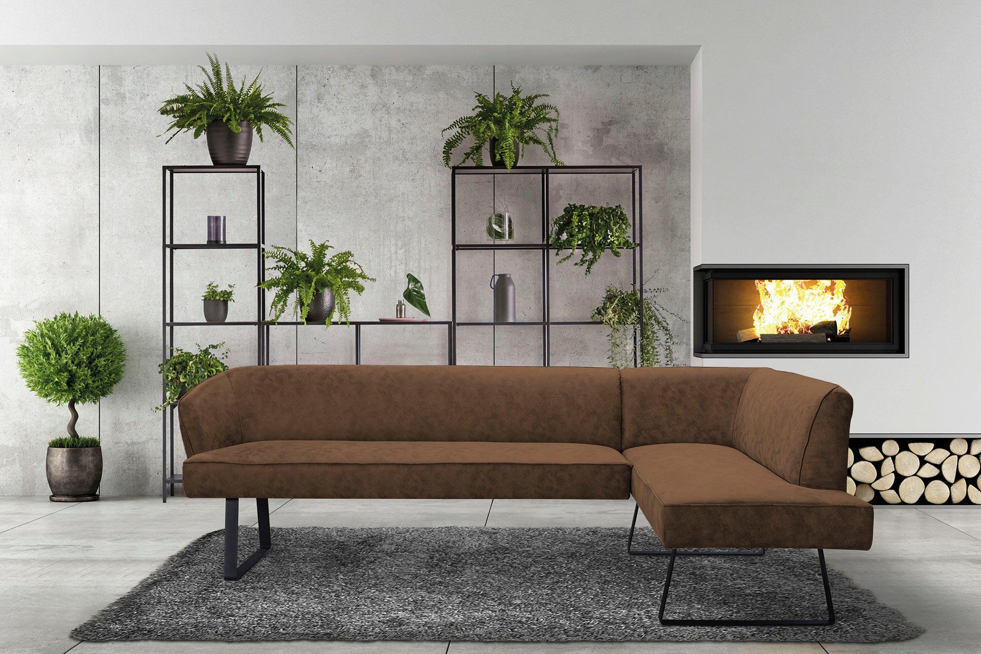 exxpo - sofa fashion Hoekbank Americano met opstaande naad en metalen poten, bekleding in verschillende kwaliteiten bruin, hoekbanken,