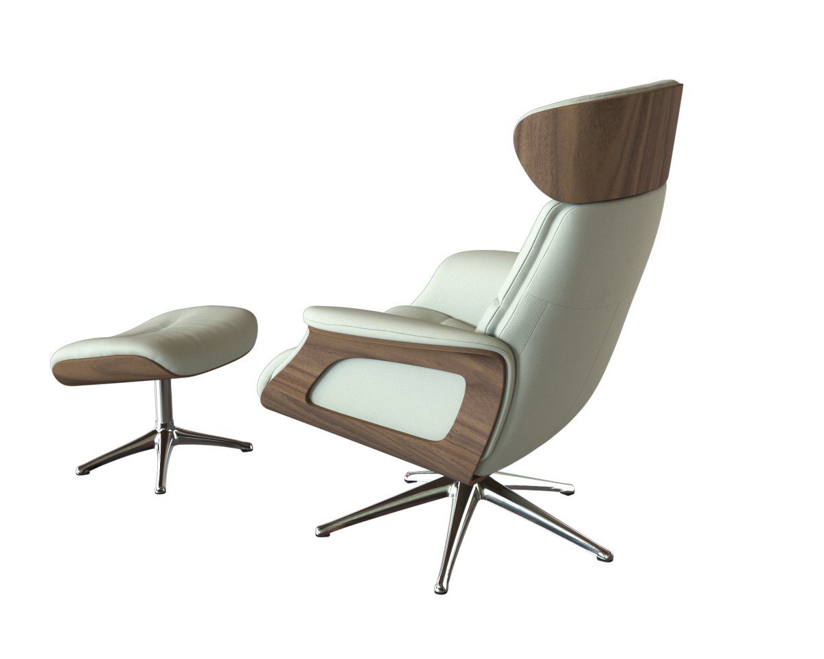 FLEXLUX Relaxfauteuil Clement relaxstoel, gestoffeerde stoel, ligstoel, TV-stoel, Rug- & hoofdverstelling, draaibaar, armleuning walnoot, voet aluminium