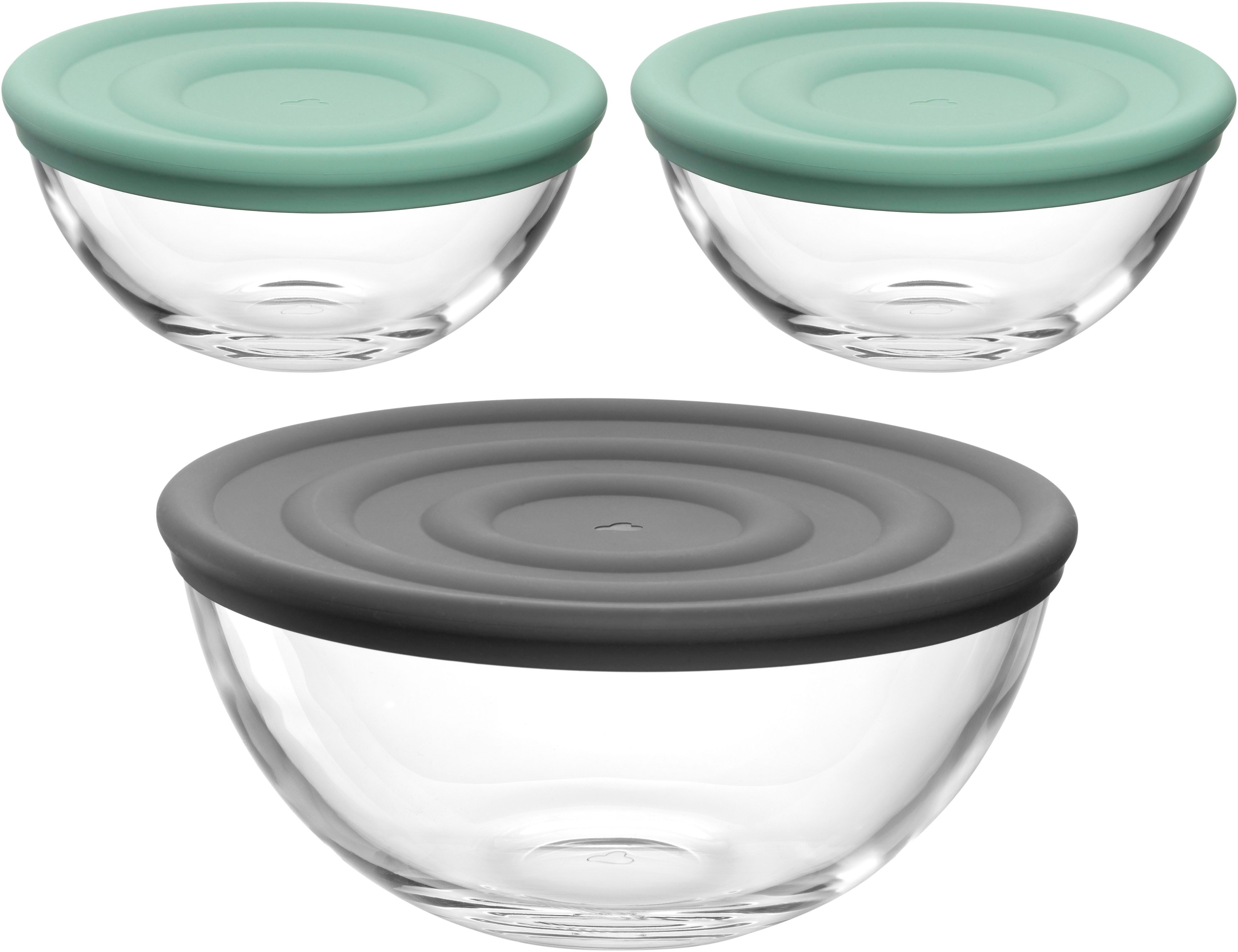 LEONARDO Schaal Kom set CUCINA, 6-delig, 3 kommen met siliconen deksel (set, 6-delig) schaaltjes multicolor