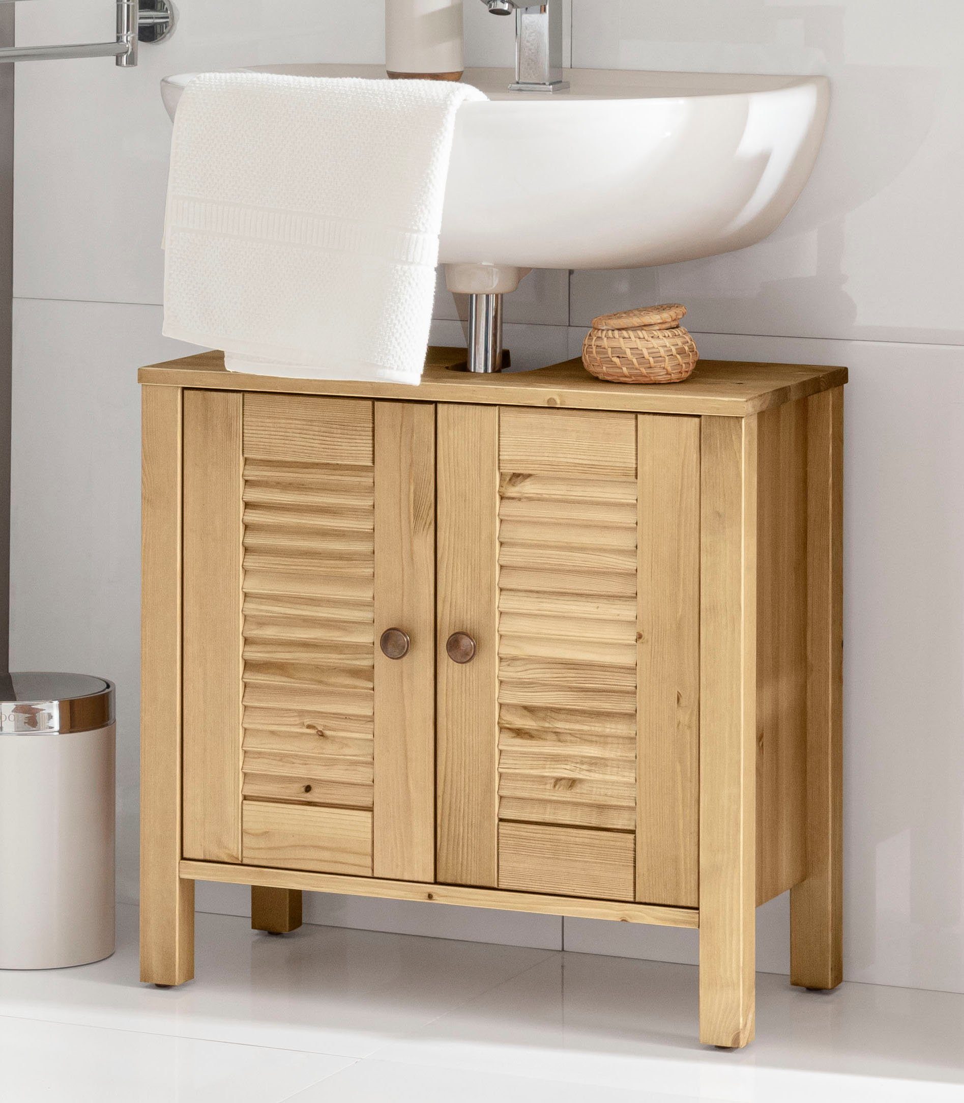 Home affaire Wastafelonderkast Ayanna van massief hout, fsc®, lamellenfront, hoogte 57 cm, breedte 59 cm