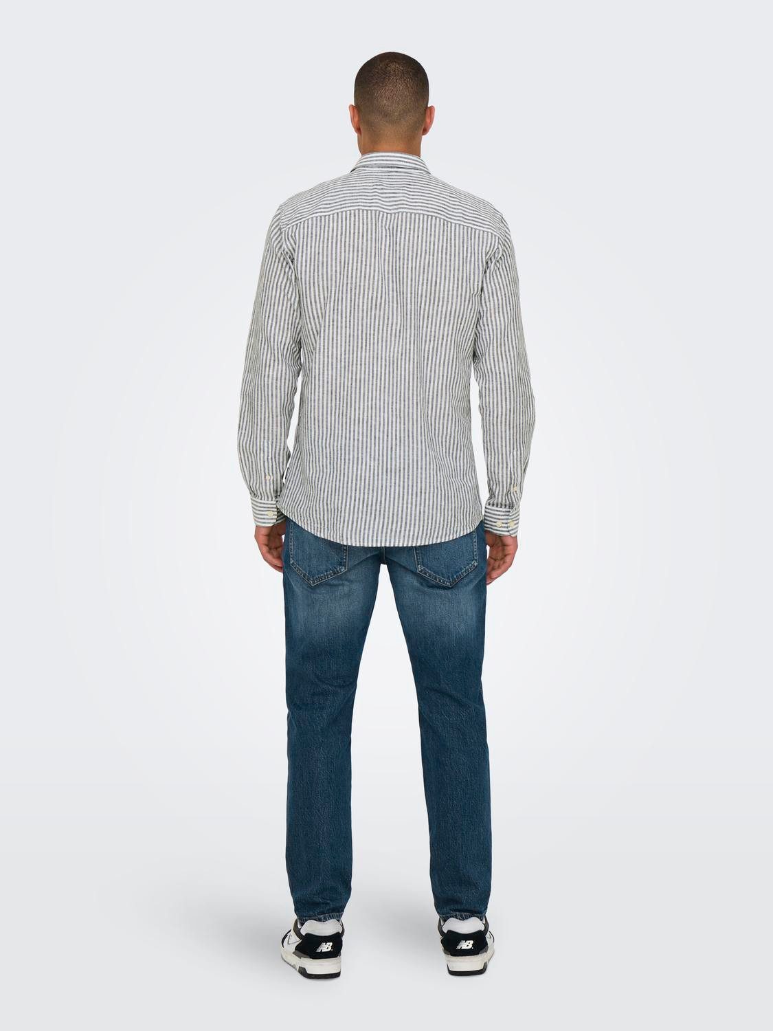 ONLY & SONS Overhemd met korte mouwen ONSCAIDEN LS STRIPE LINEN SHIRT 660 NOOS