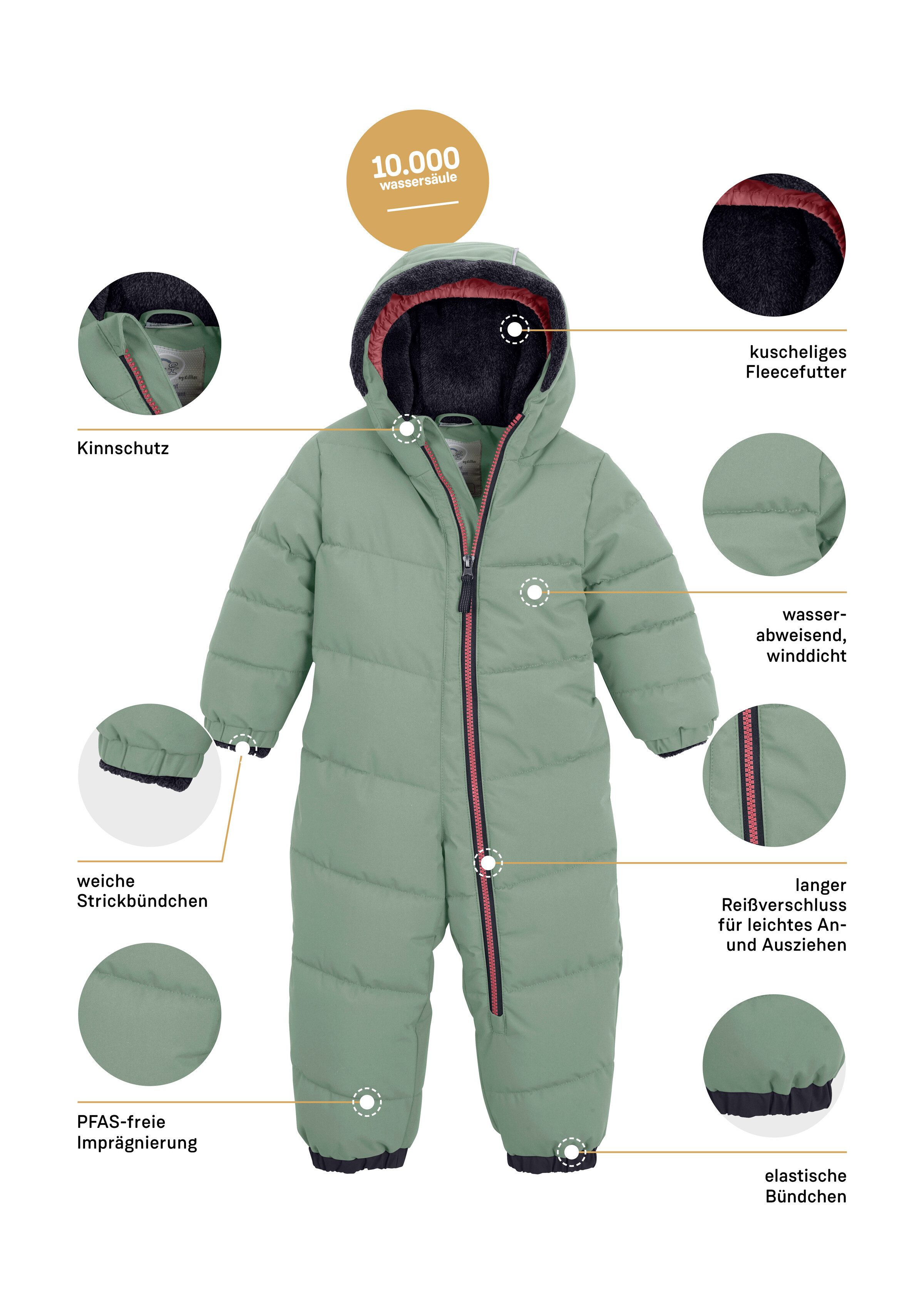 first instinct by killtec Jumpsuit FIOW 20 MNS QLTD ONPC Doorgestikte overall met capuchon, 10.000 mm waterkolom, teddybont binnen