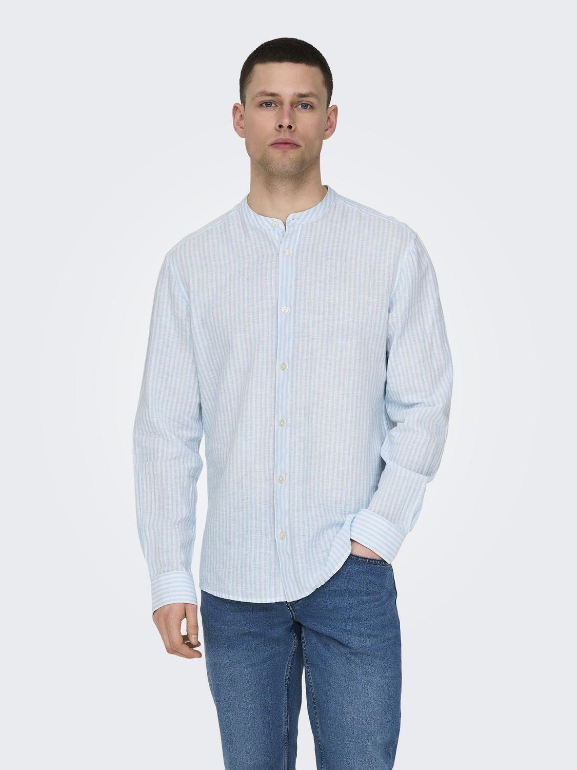 ONLY & SONS Overhemd met lange mouwen ONSCAIDEN LS MAO STRIPE LINEN SHIRT NOOS