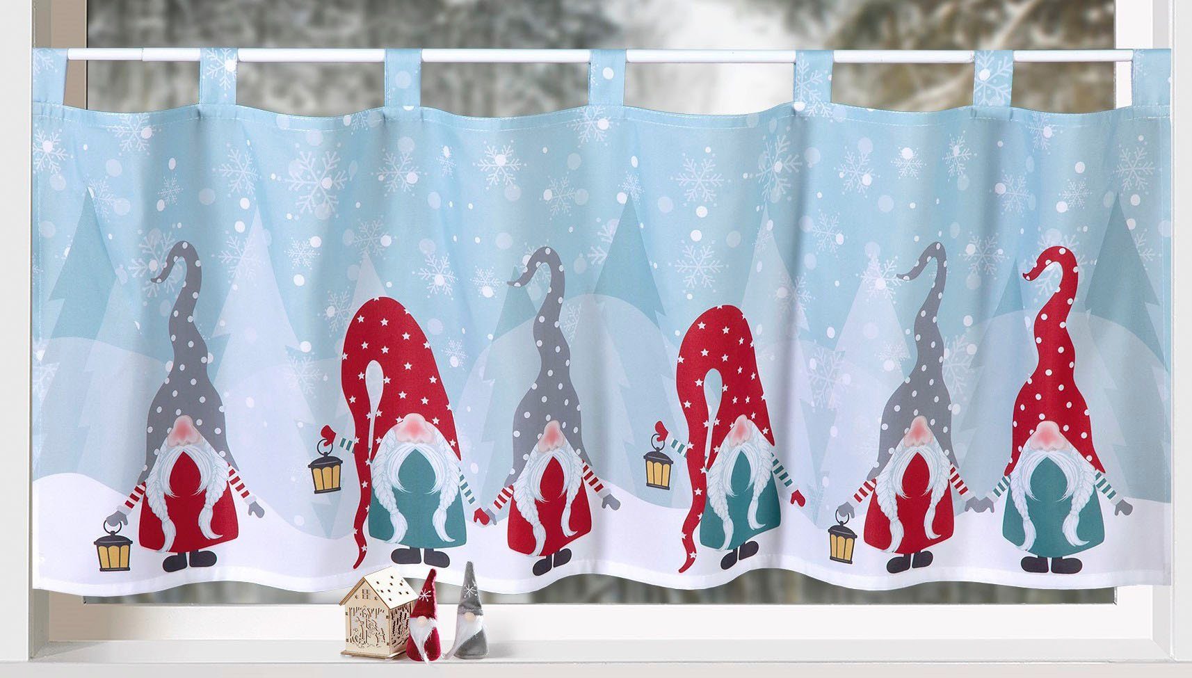 Weckbrodt Valletje Kabouter winter Bistro, microsatin, kerst, HxB 45x120cm, gordijn, store (1 stuk)