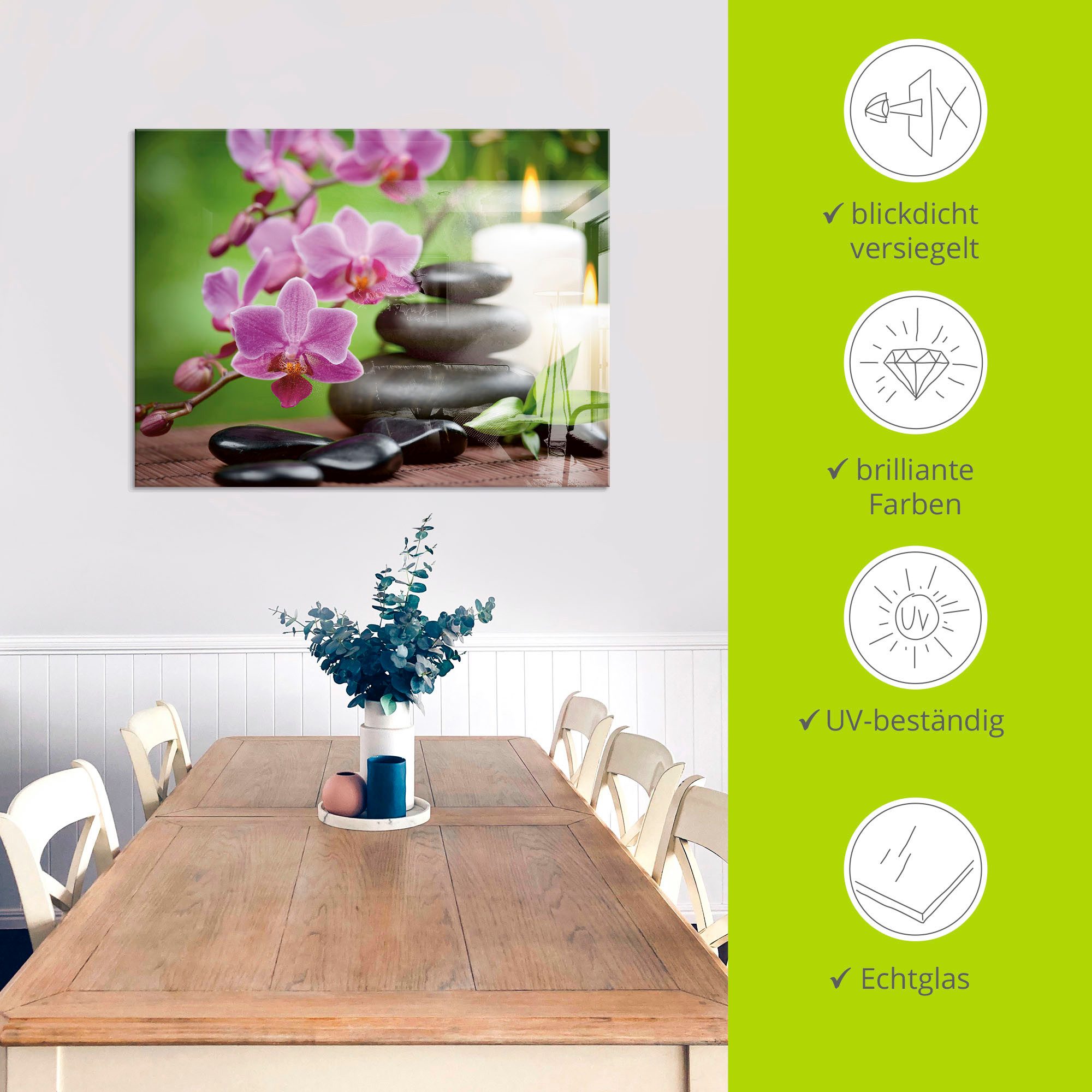 Artland Print op glas Zen basaltstenen en bamboe op hout