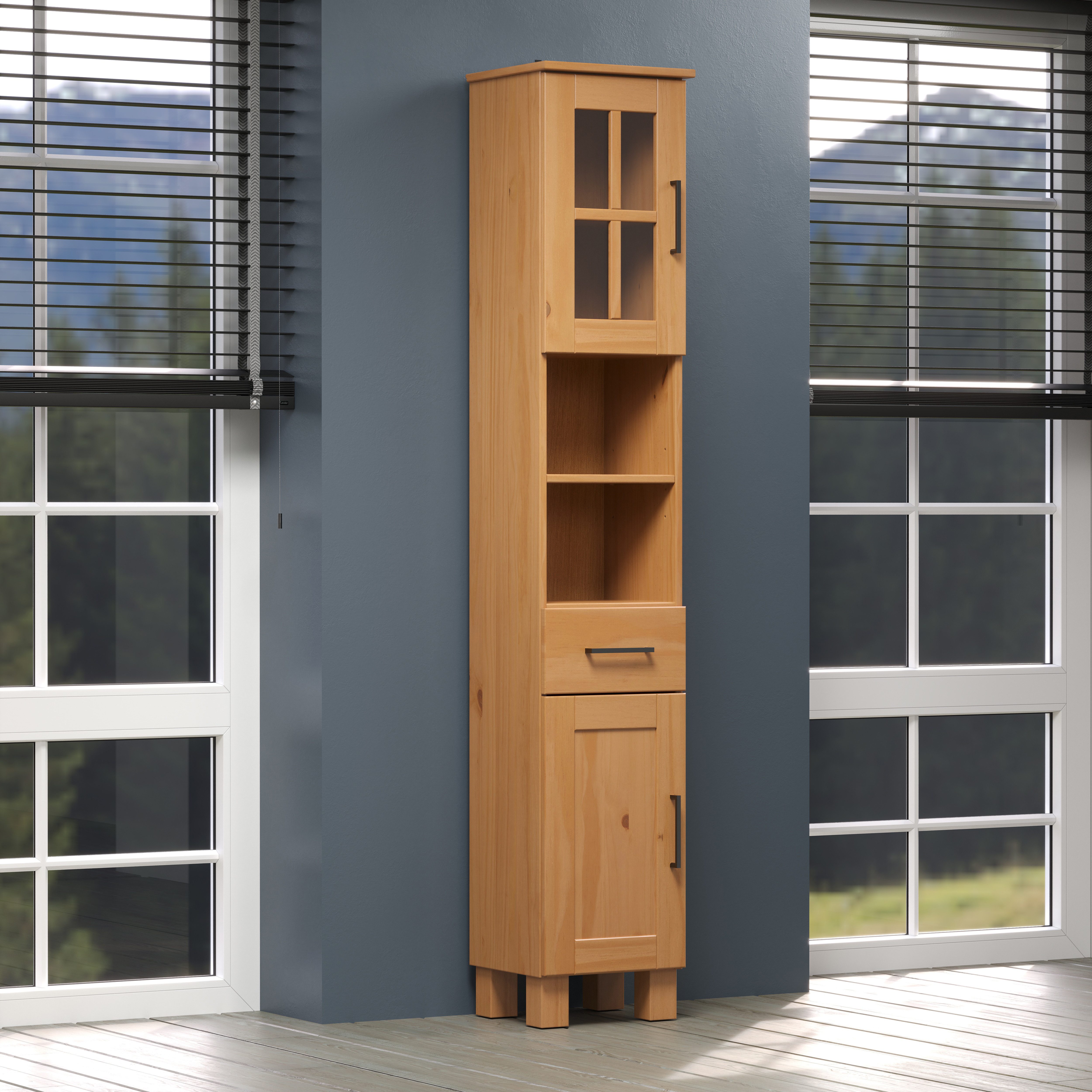 welltime Hoge kast Ulea Badkast van massief hout met lade - afmetingen (B/D/H) 33/30/180 cm (1 stuk)