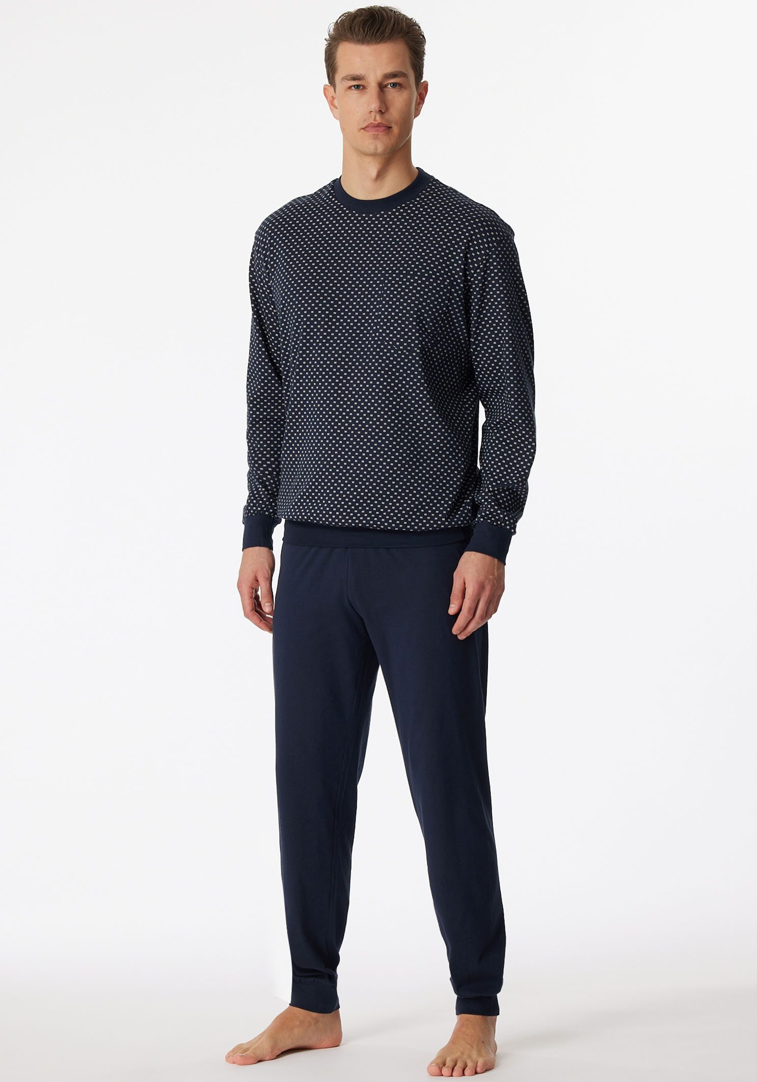 Schiesser Pyjama "Dark Sapphire" met comfortabele boorden aan de mouwen en broekspijpen (2-delig, 1 stuk) heren lange pyjama's maat 62 blauw