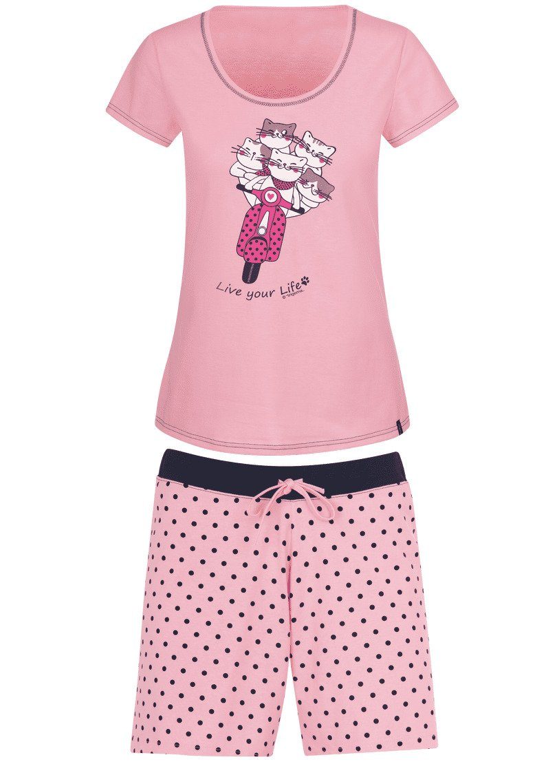 Pyjama met korte broek en poezen-motief OTTO Dames Kleding Broeken & Jeans Korte broeken Shorts 