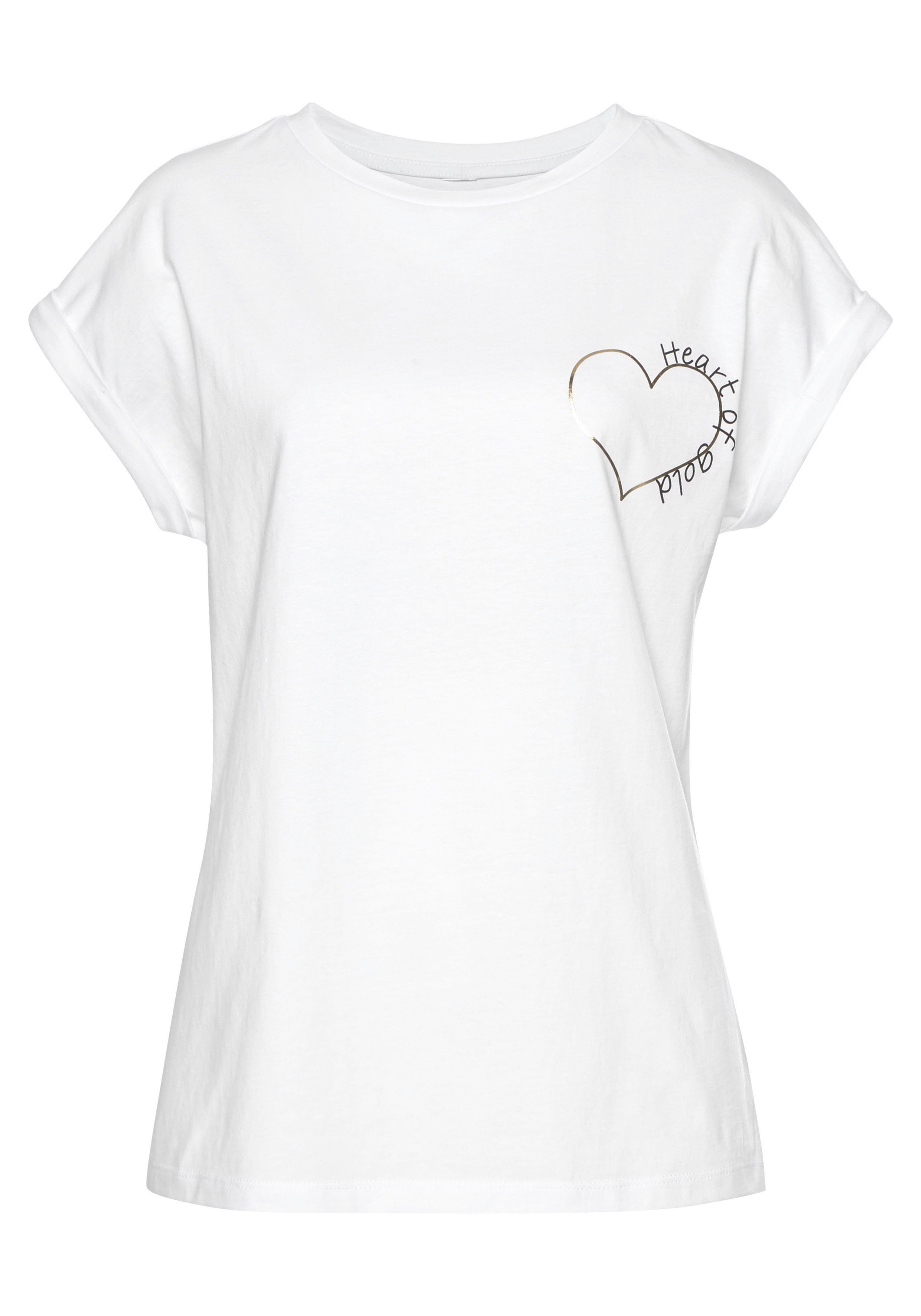 Lascana T-shirt met glanzende print, katoenen shirt met korte mouwen,