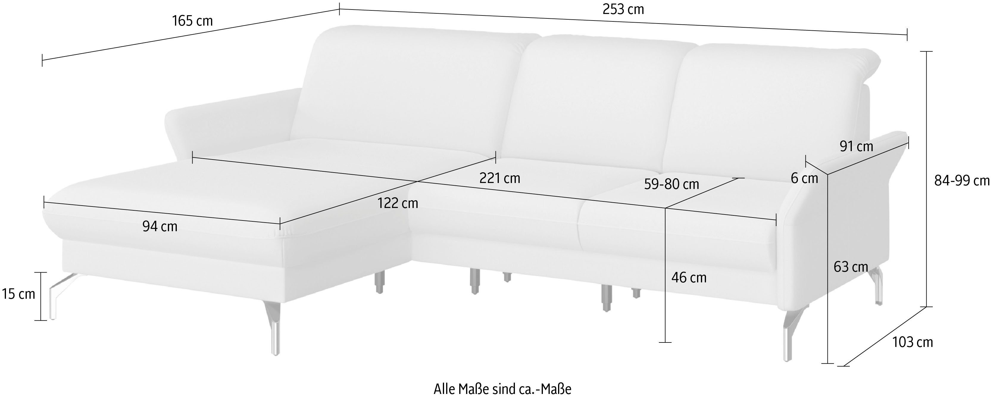 sit&more Hoekbank Fashion L-vorm naar keuze met verstelbare hoofdsteun, uittrekzitting, motorisch, nikkel poten