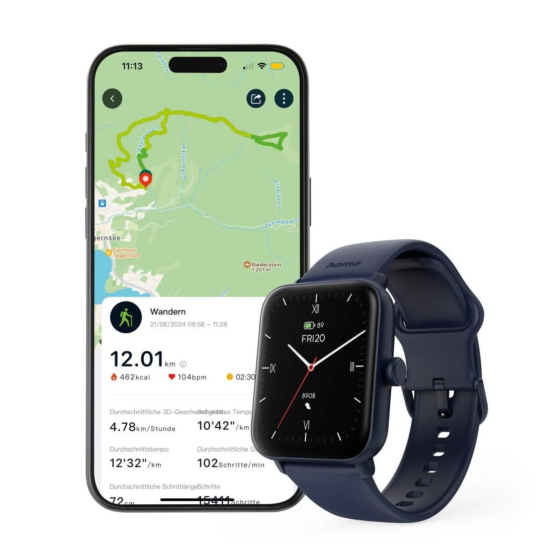 Hama Smartwatch 1,65“ met GPS (fitness, belfunctie, hartslag, waterdicht)