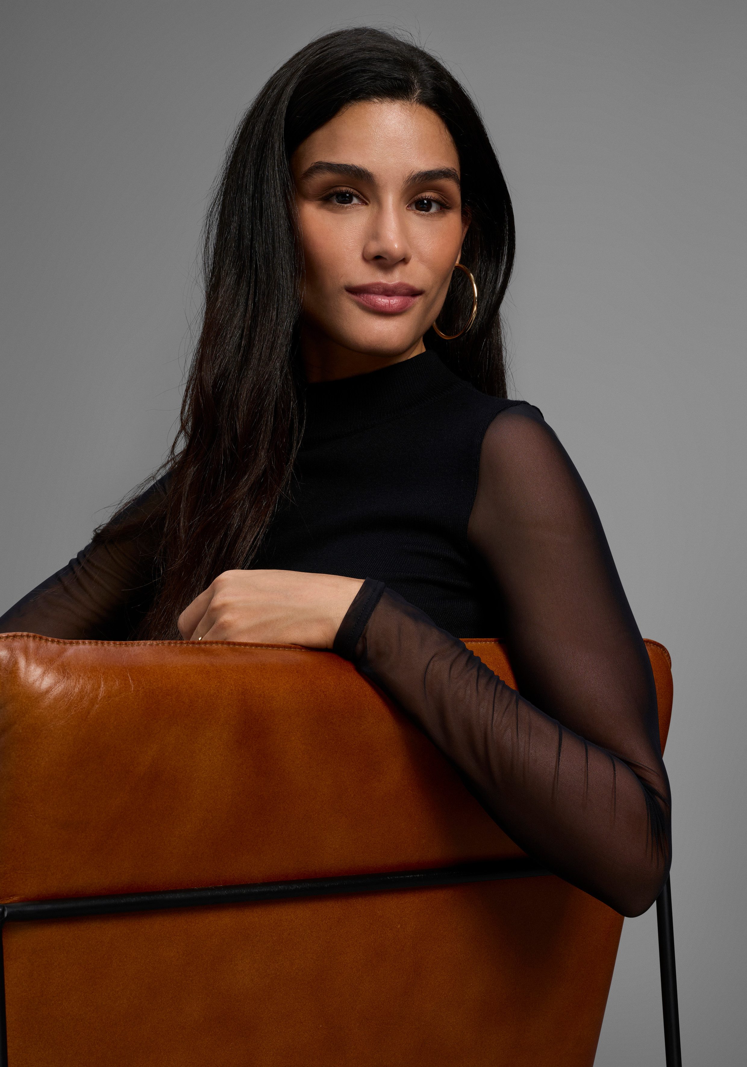 Laura Scott Trui met staande kraag Fijn gebreide trui in nauwsluitende pasvorm met mesh - NIEUWE COLLECTIE