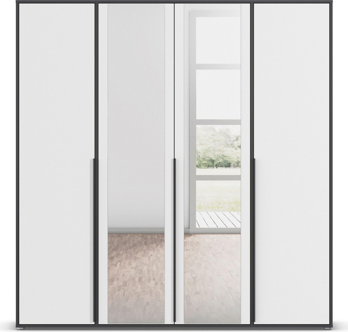 rauch Draaideurkast Kledingkast Kast Garderobe Wasmand NAGATA met Spiegel und modernen stangengriffen in graumetallic topseller made in germany