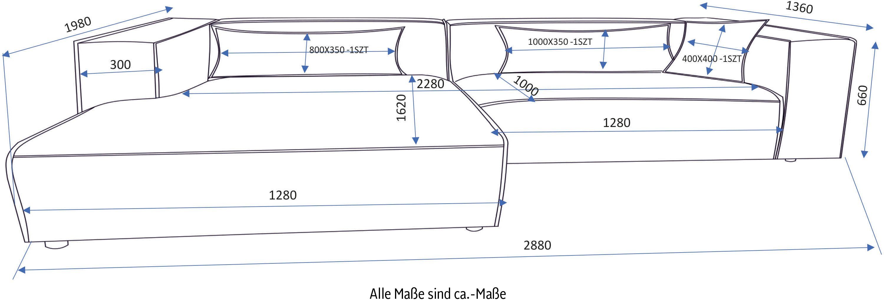 LeGer Home by Lena Gercke Hoekbank PIARA XXL, Big-sofa in cord of linnenlook, L-vorm, met biesnaad