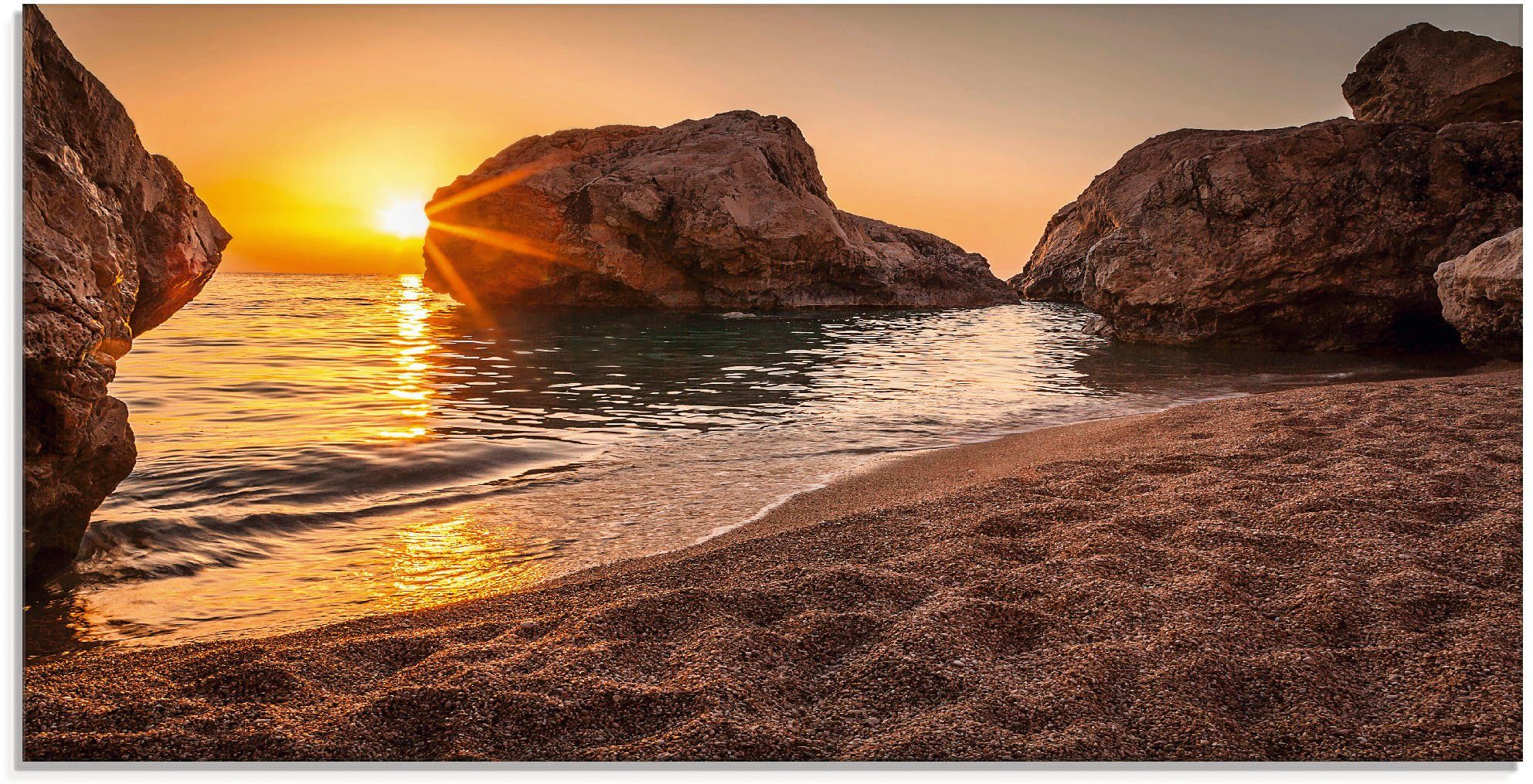 Artland print op glas Sonnenuntergang und Strand