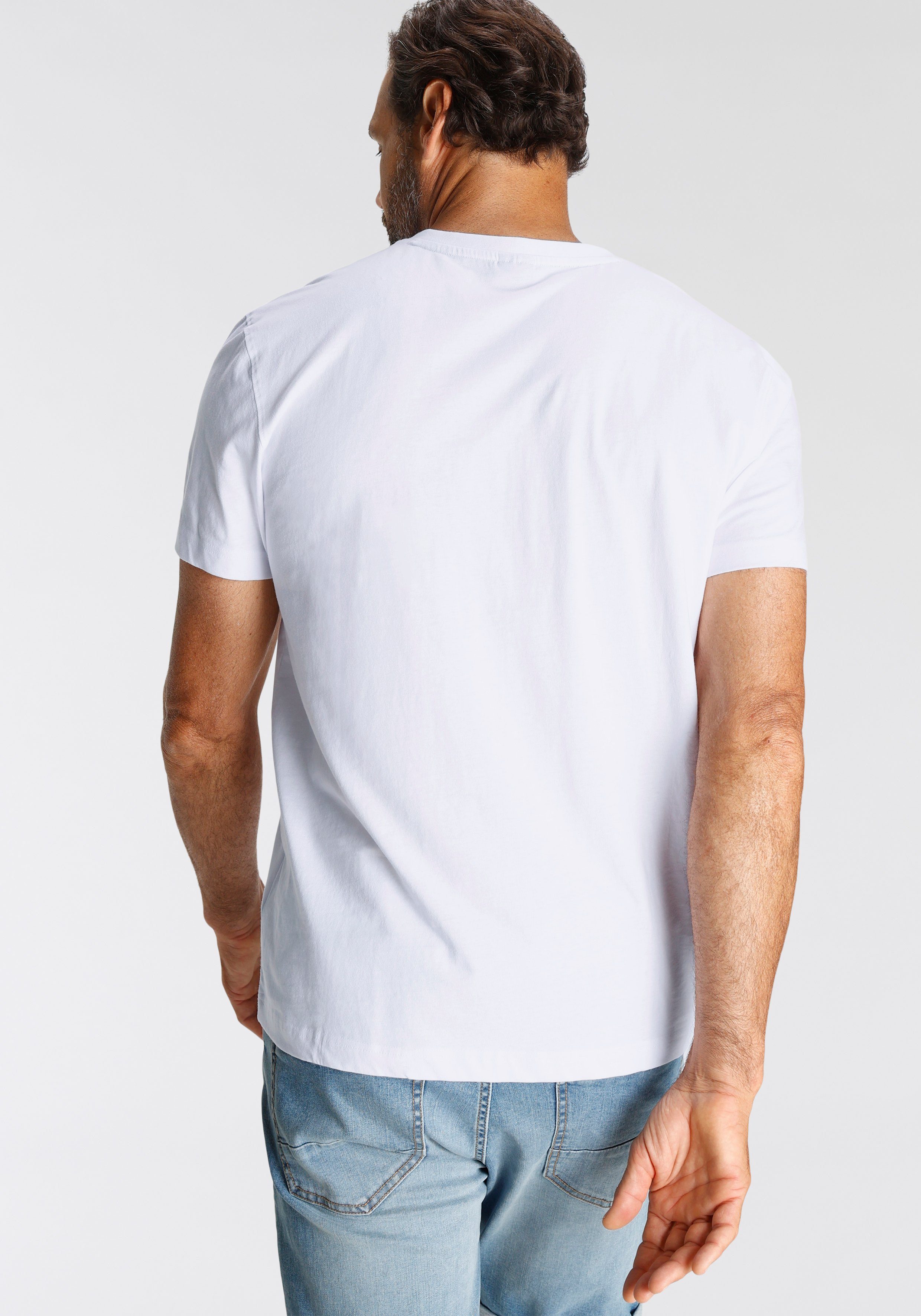 H.I.S Shirt met V-hals Korte mouwen, slim fit, van katoen (Set van 3)