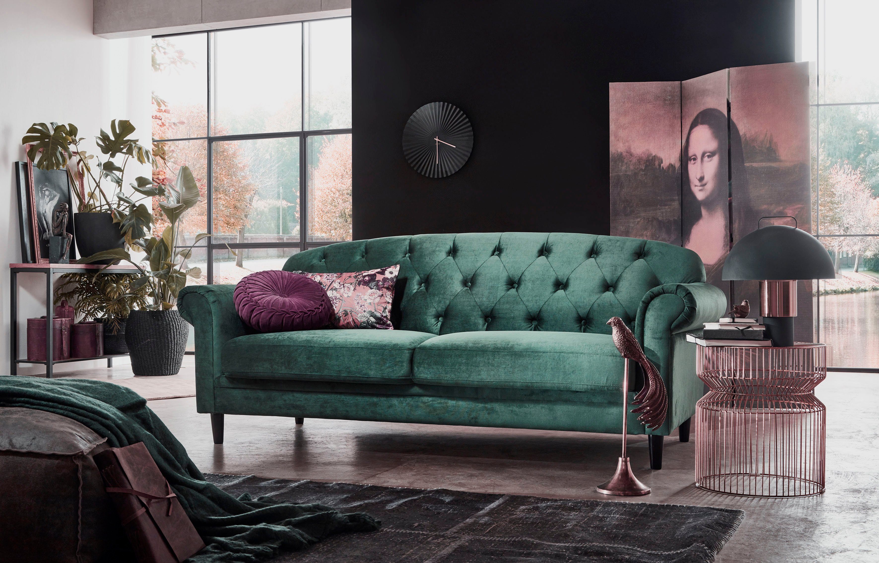 ATLANTIC home collection 2-zitsbank Carla in veloursbekleding, met bergruimte onder de zitting