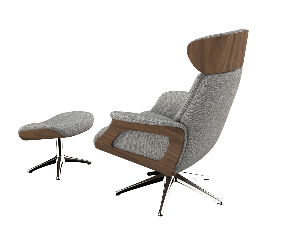 FLEXLUX Relaxfauteuil Clement relaxstoel, gestoffeerde stoel, ligstoel, TV-stoel, Rug- & hoofdverstelling, draaibaar, armleuning walnoot, voet aluminium