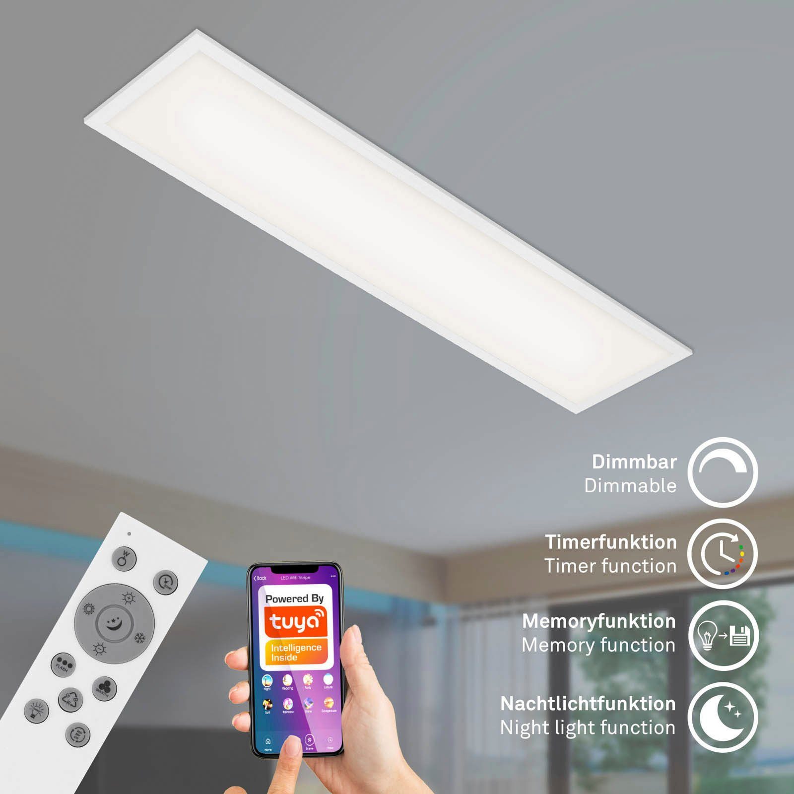 Briloner Leuchten Plafondlamp LINK COLOUR Slimme plafondlamp, 100x25x6,5 cm, wit, 22W, woonkamer, slaapkamer (1 stuk)