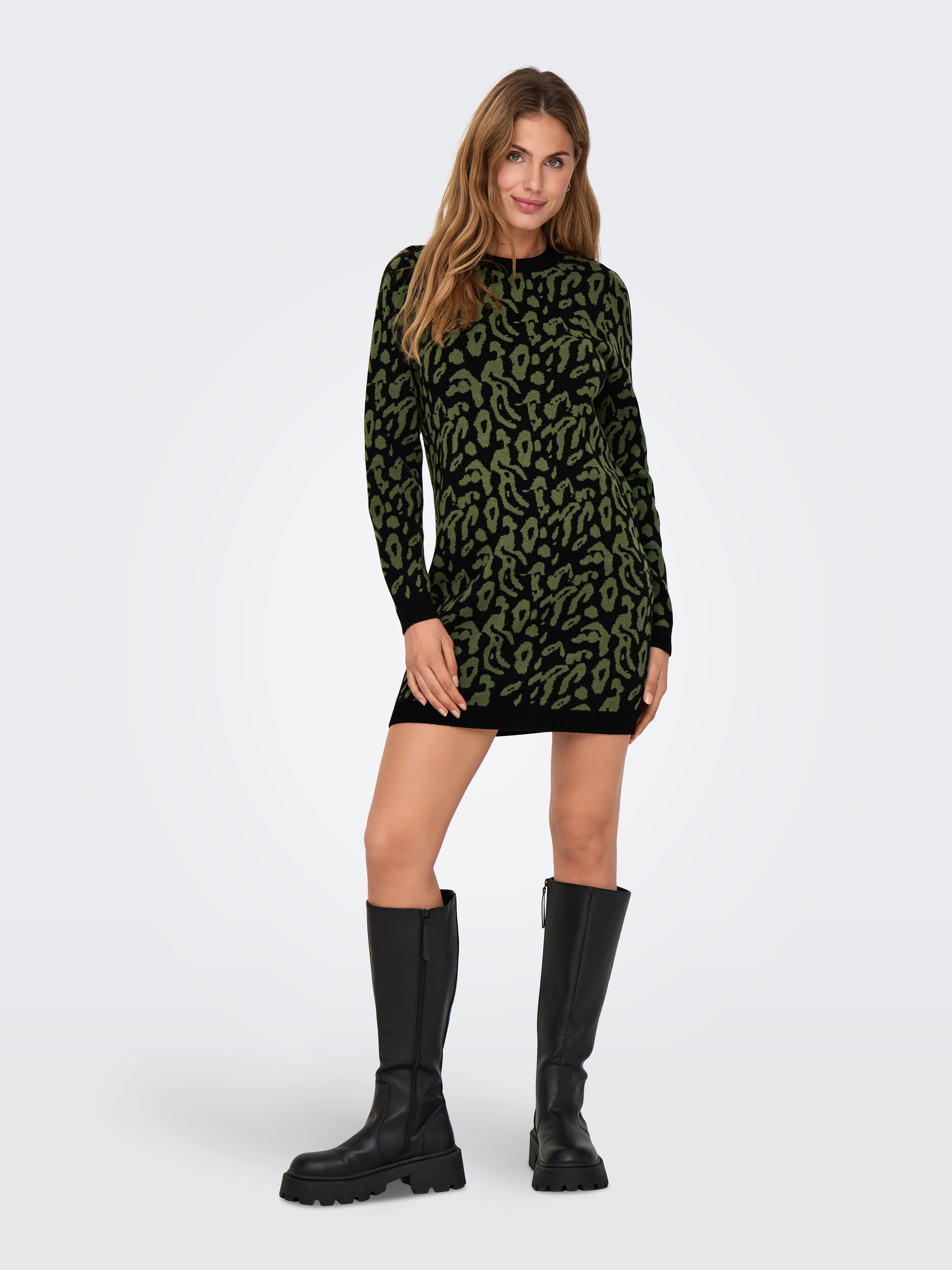 Only Gebreide jurk ONLJENNI LS ANIMAL DRESS EX KNT