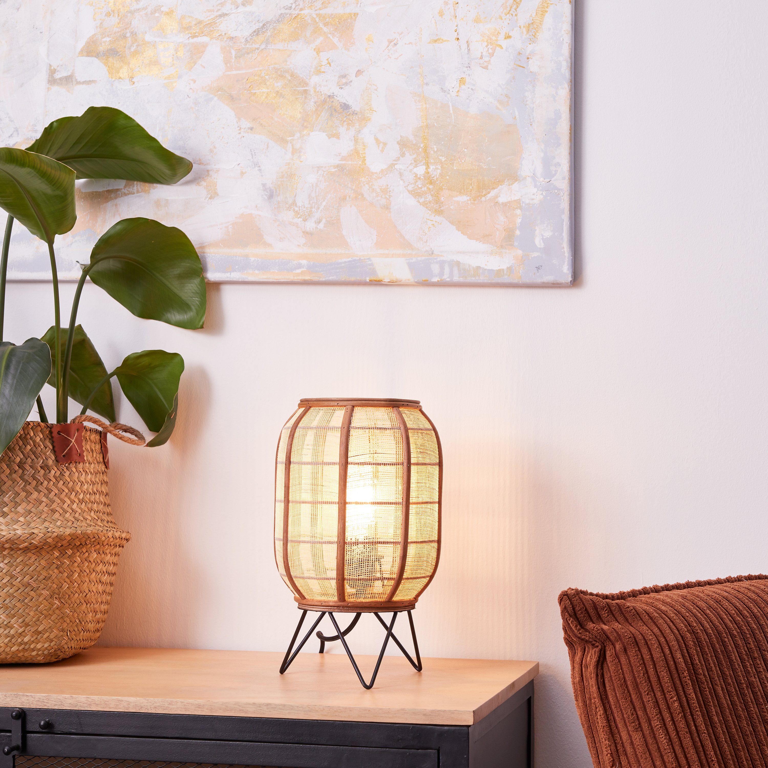 Home affaire Tafellamp Rouez Tafellamp in nature stijl met 32 cm hoogte, kap van textiel en hout