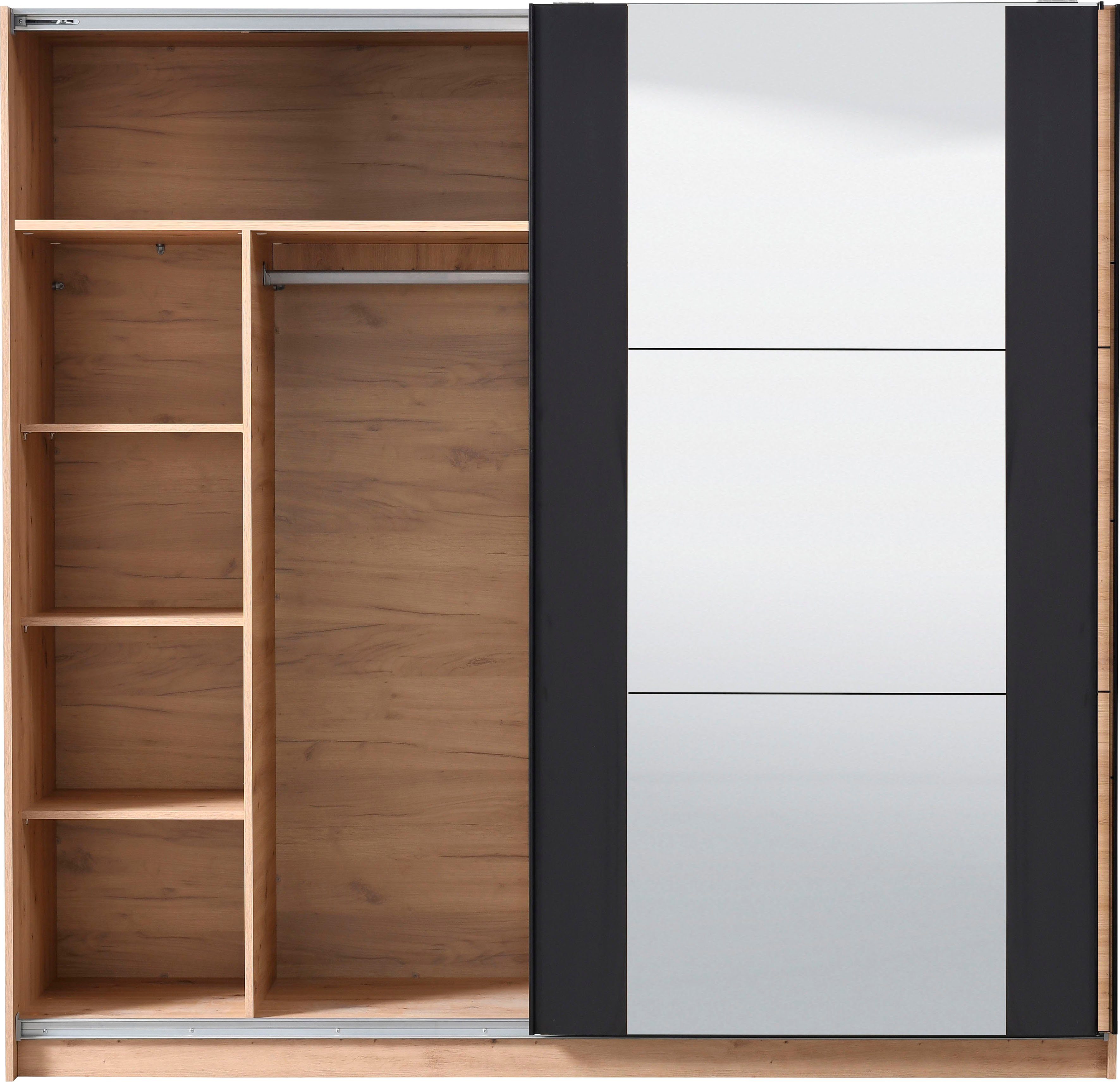 INOSIGN Zweefdeurkast Sardinia, kledingkast met spiegel, FSC®-gecertificeerd inclusief binnenindeling, 217x210x62,5 cm, abs beschermranden