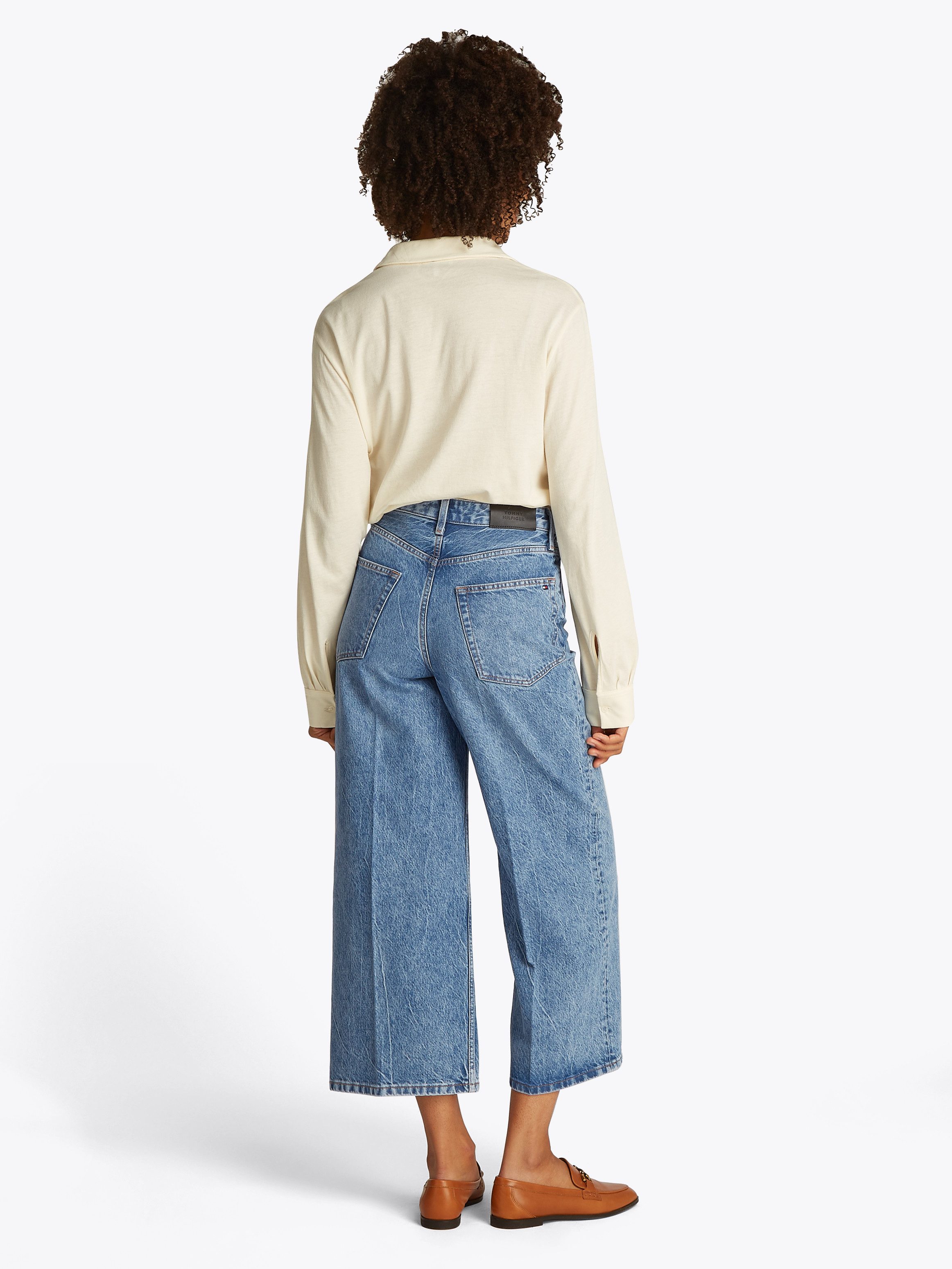 Tommy Hilfiger Wijde jeans WIDE LEG HW LOU met logo-badge, met nagels, met persplooien