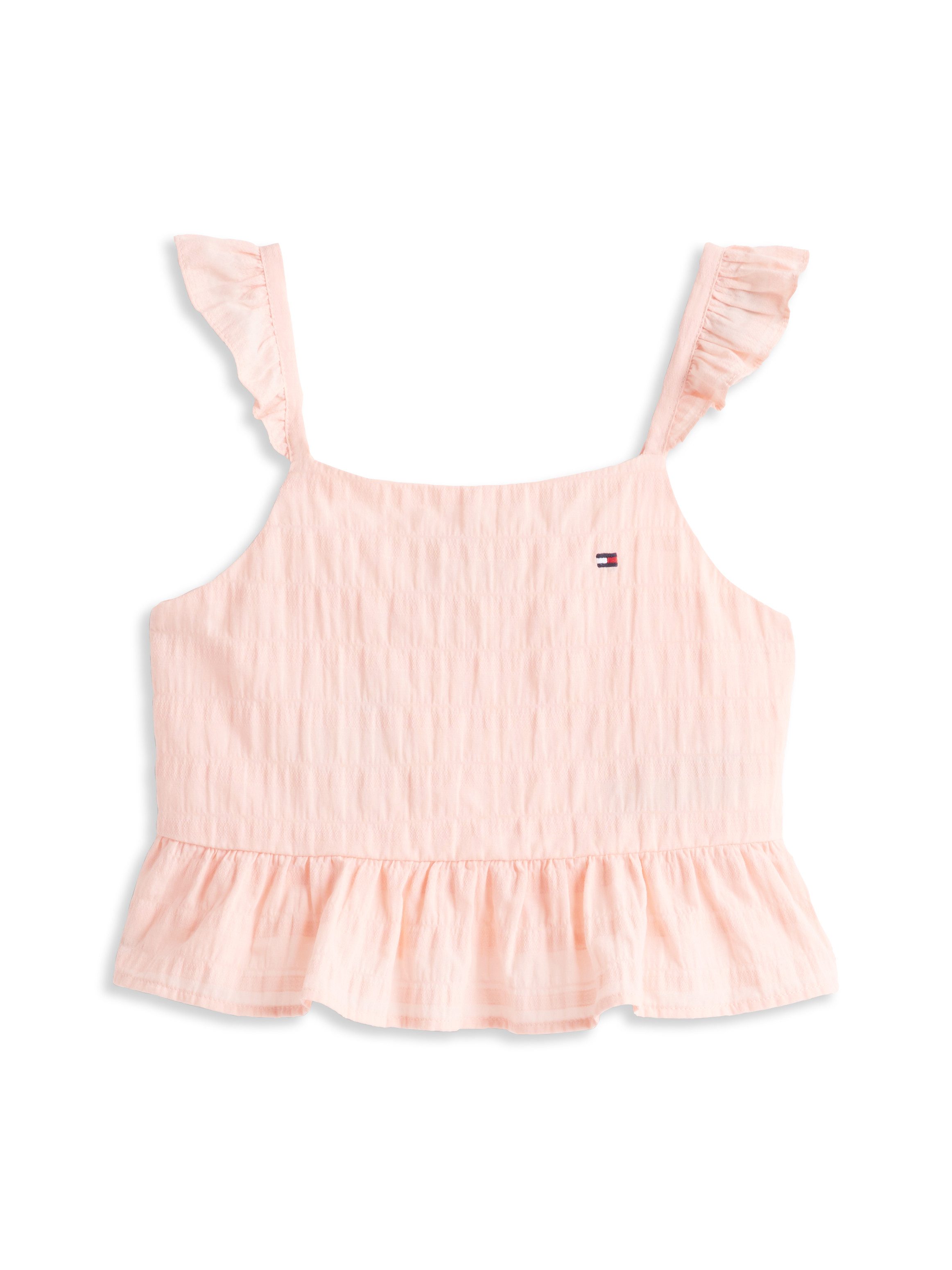 Tommy Hilfiger Top TEXTURED COTTON TOP SLVLS met borduursel, met ruches