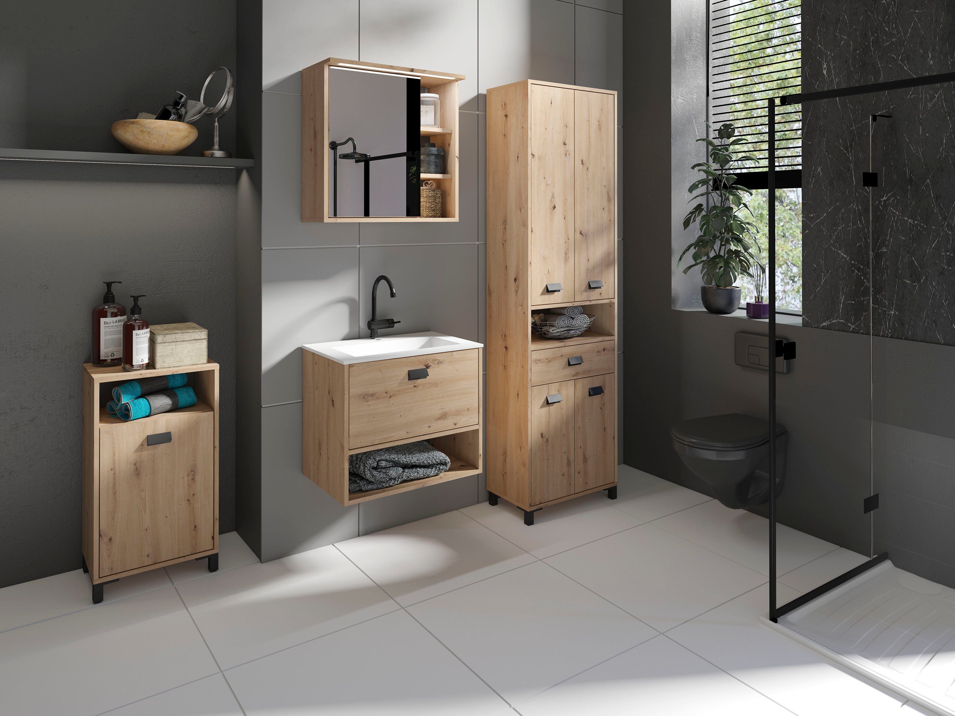 byLIVING Halfhoge kast Wellness met verstelbare legplank en open vak voor veel opbergruimte
