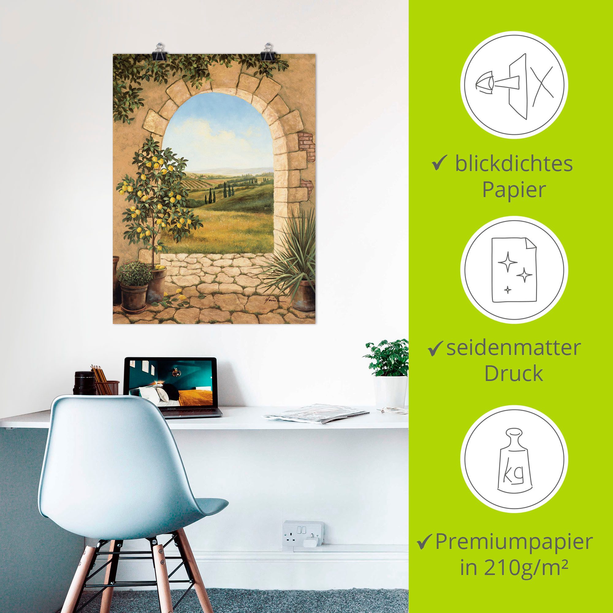 Artland Artprint Citroenboompje voor de boog als artprint van aluminium, artprint voor buiten, artprint op linnen, poster, muursticker