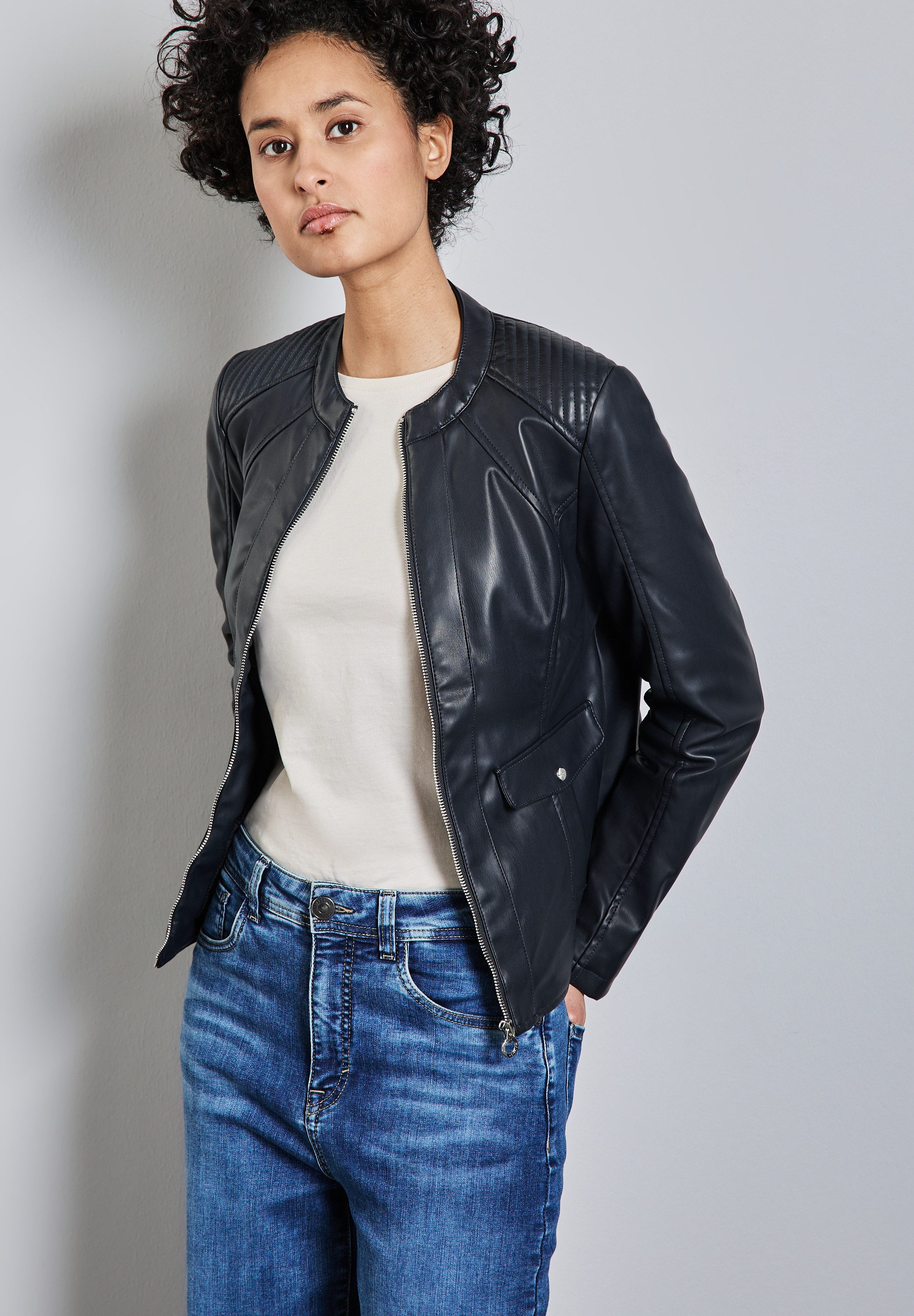 STREET ONE Imitatieleren jack in leer-look dames zomerjassen maat 34 blauw
