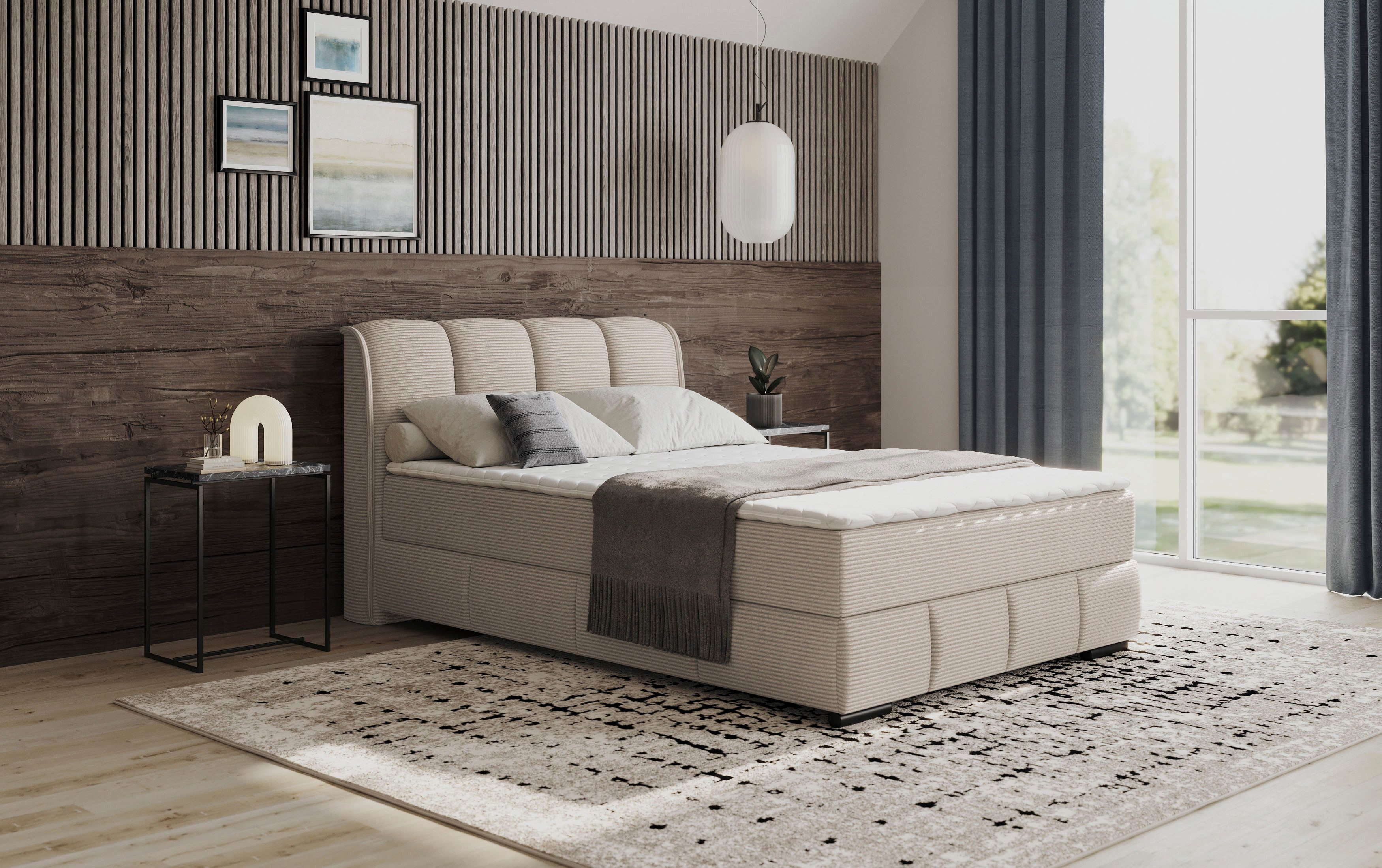 INOSIGN Boxspring Bethany met bedkist, incl. matras Topmatras en sierkussen, in verschillende hardheden beschikbaar boxsprings beige