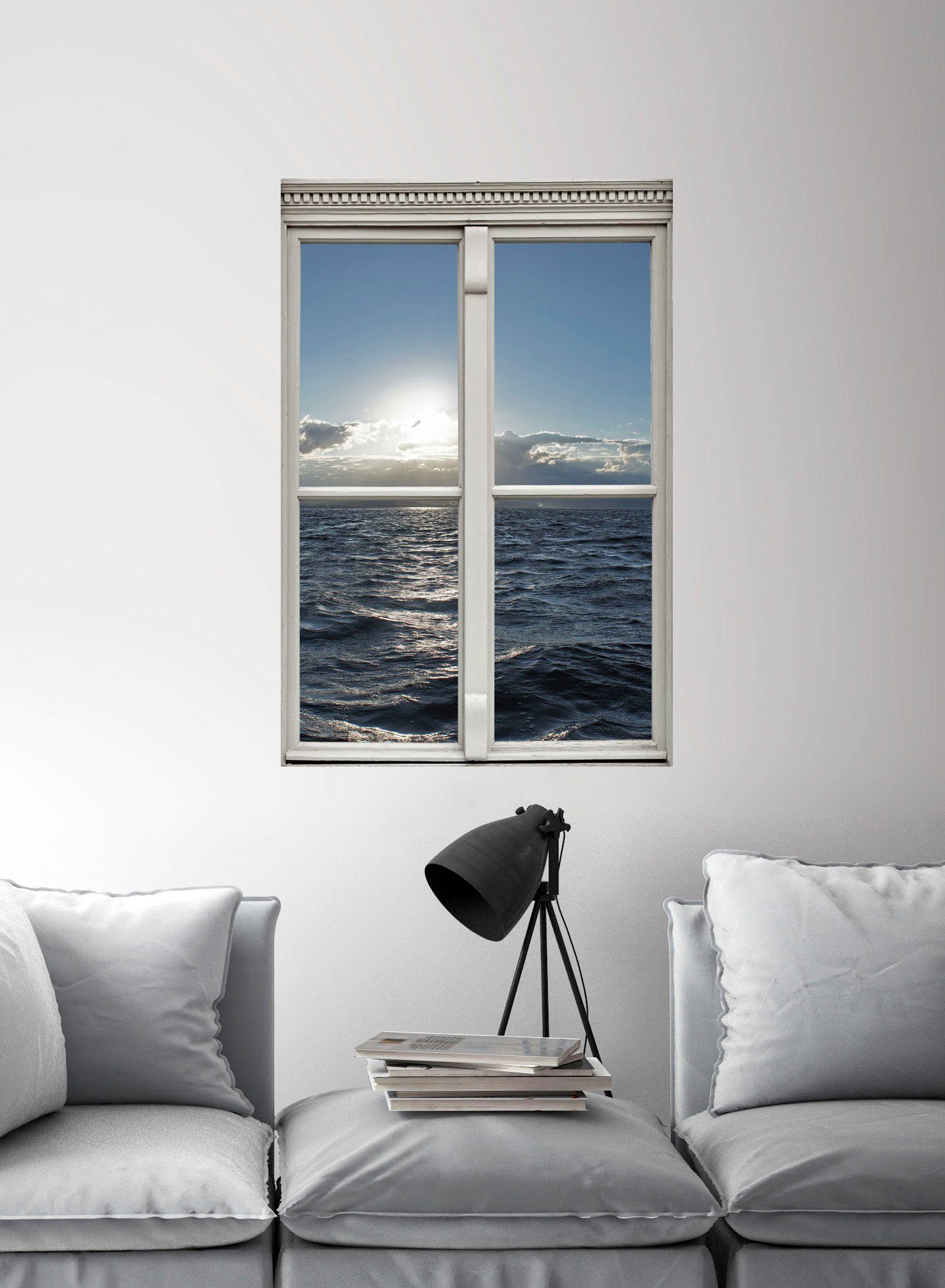 queence Wandfolie Zee Muursticker, muurdecoratie, zelfklevend, 3D, raam