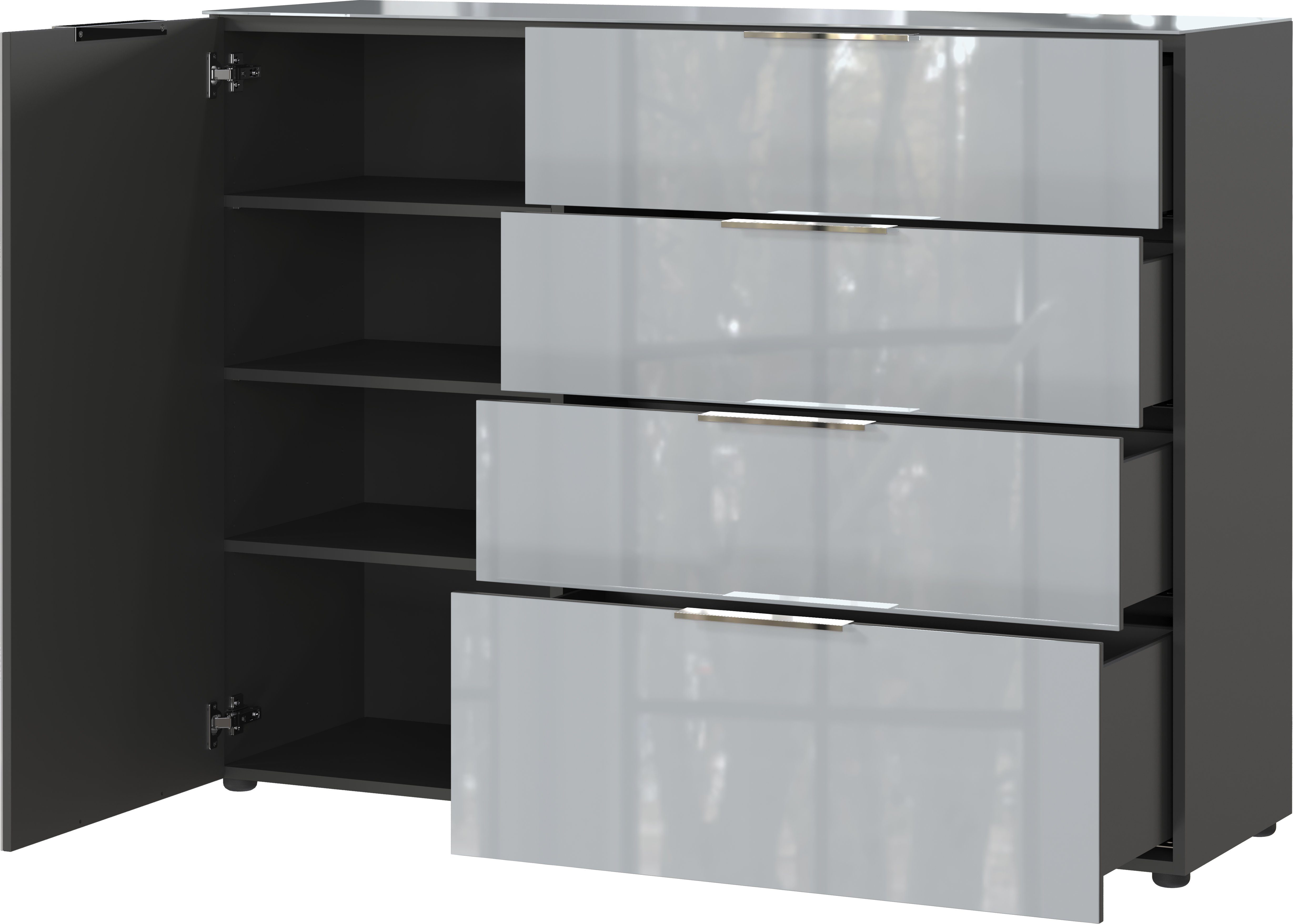 GERMANIA Dressoir OAKLAND in 2 breedten, fronten en bovenblad met glas-inlay