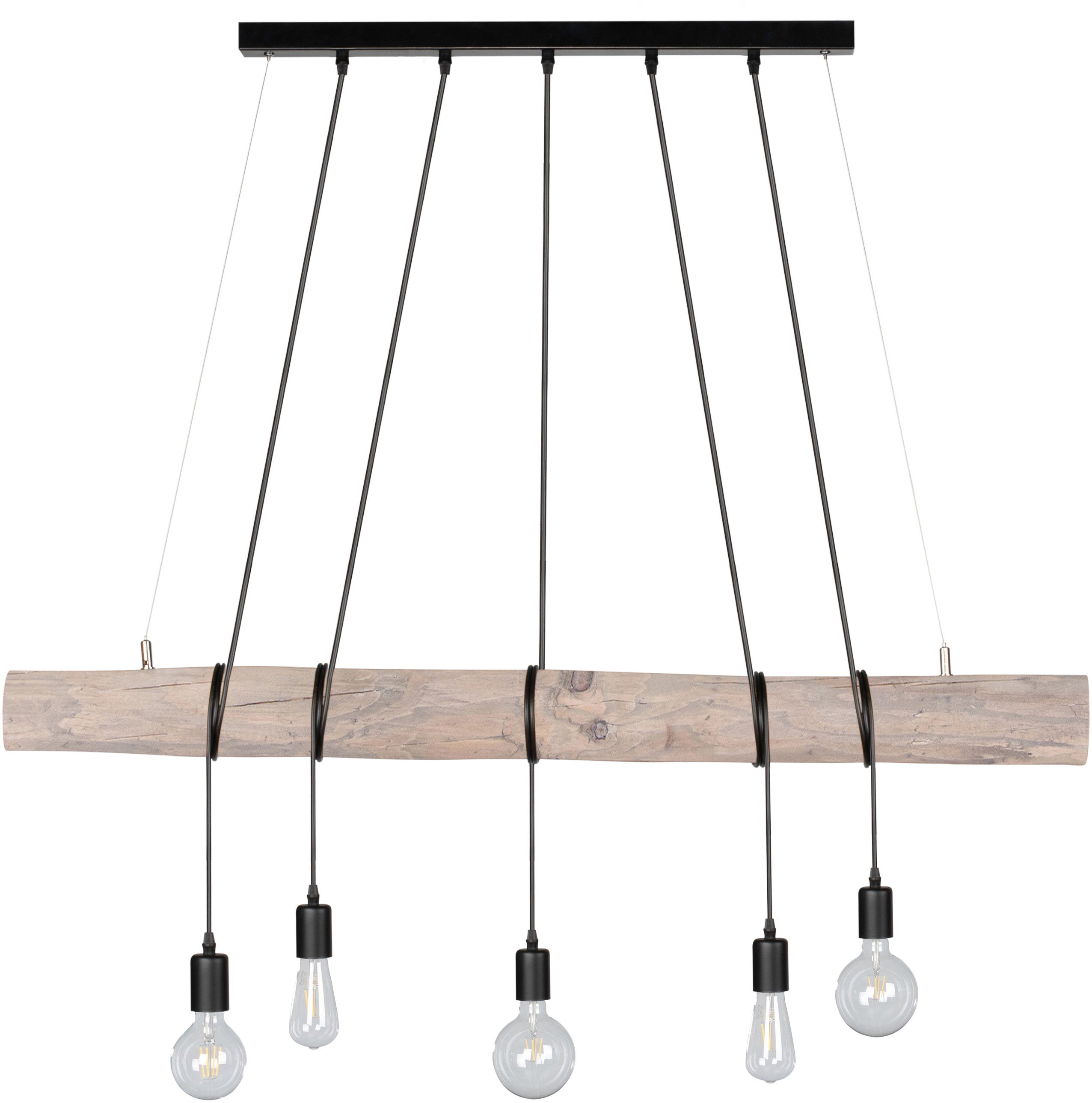 SPOT Light Hanglamp TRABO LONG Hanglamp, houten balk van massief grenenhout ø 8-12 cm, hout grijs gebeitst, duurzaam - FSC®-gecertificeerd, bijpassende LM E27/exclusief, Made in Eu