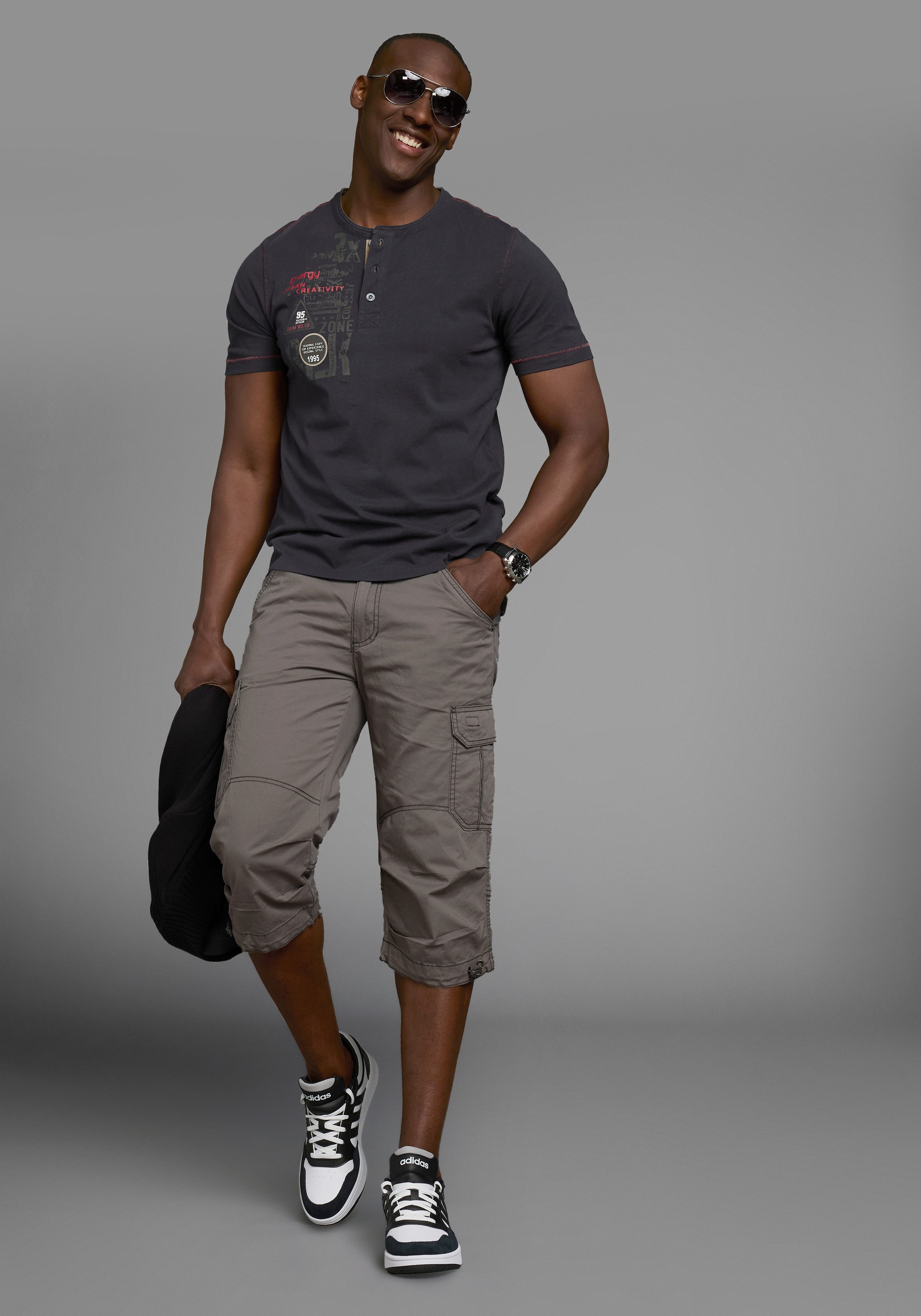 Man's World Henleyshirt Korte mouwen, casual pasvorm, bedrukt, ronde hals, casual