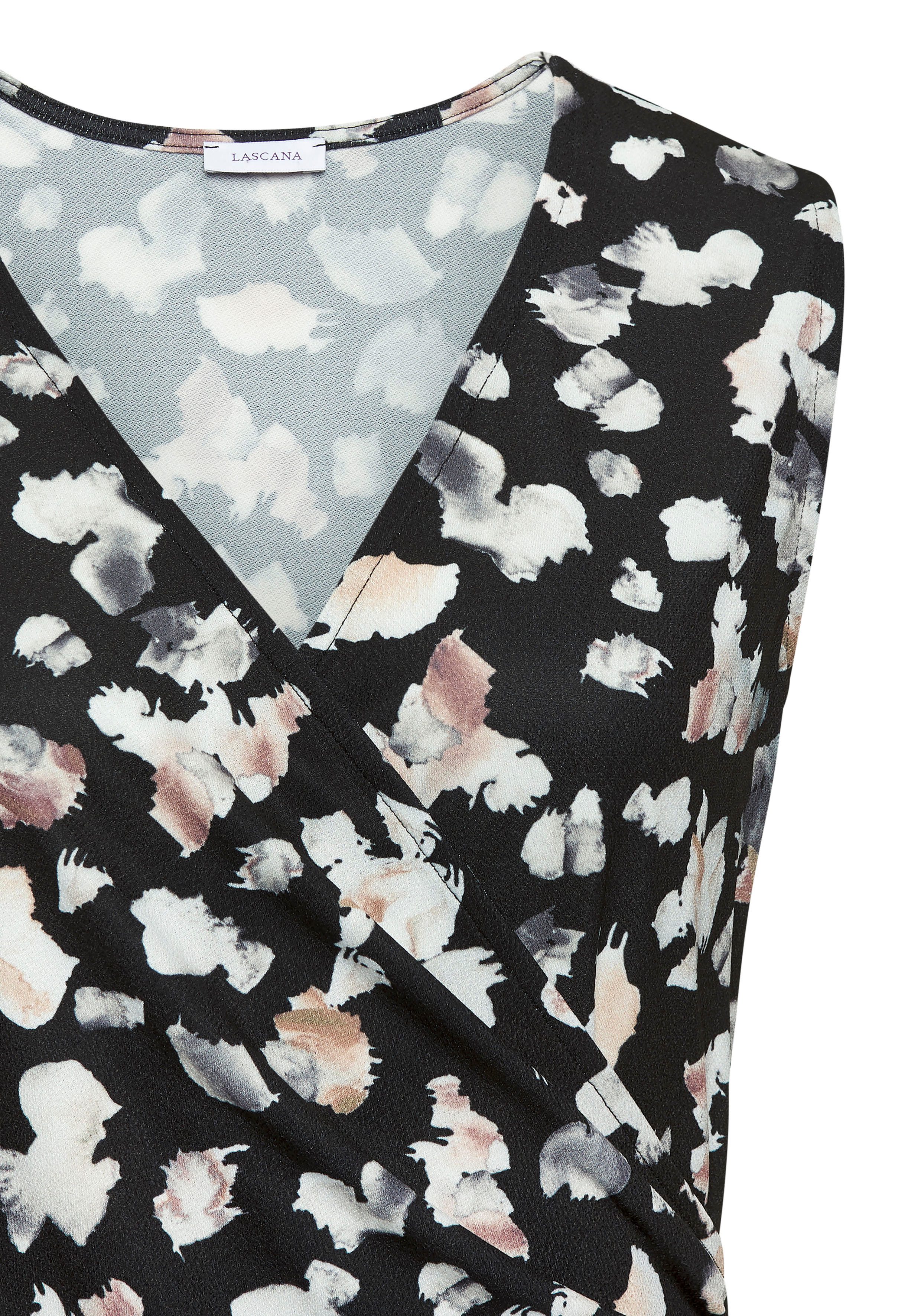 Lascana Tanktop in wikkel-look, blousetop met alloverprint en zijraffing