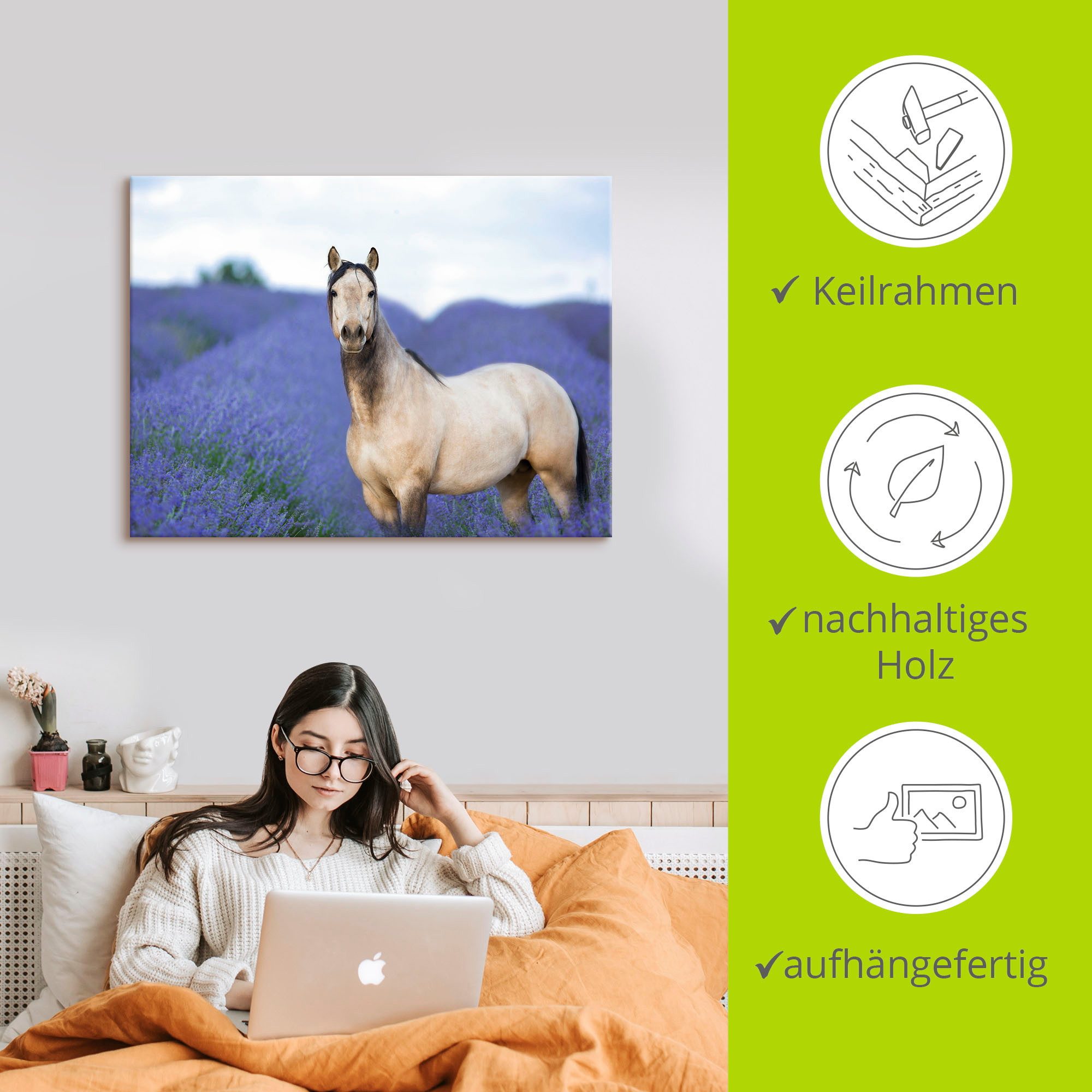 Artland Artprint Paard en bloemen III als artprint op linnen, poster in verschillende formaten maten