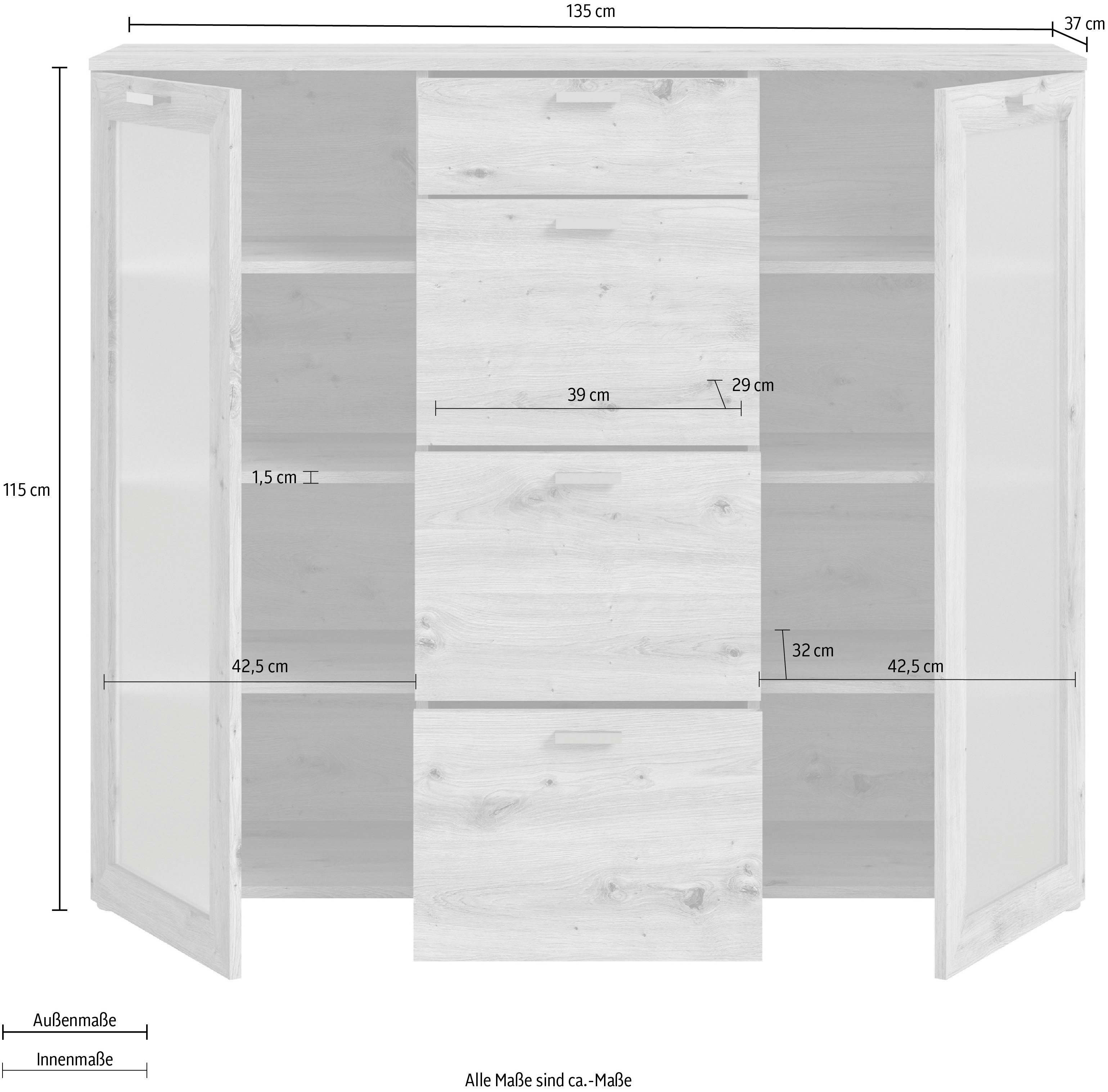 INOSIGN Highboard Onex, breedte 135 cm, met glazen deur, veelzijdig inzetbaar