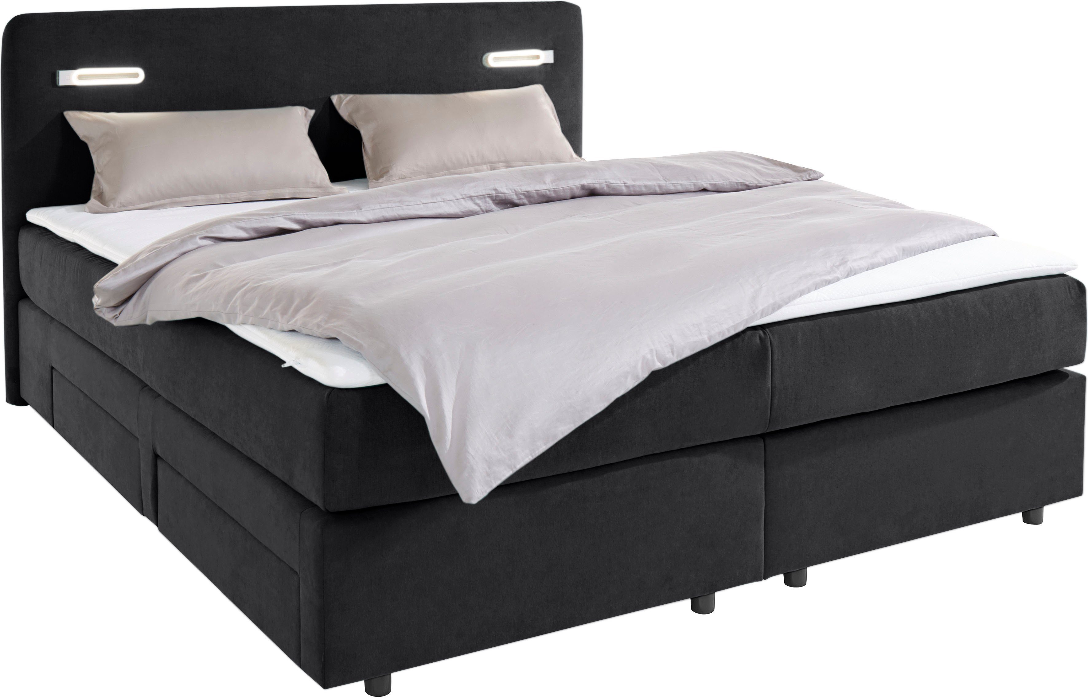 INOSIGN Boxspring Luan Laden, ledverlichting en topmatras, in breedte 120 cm en 180 cm
