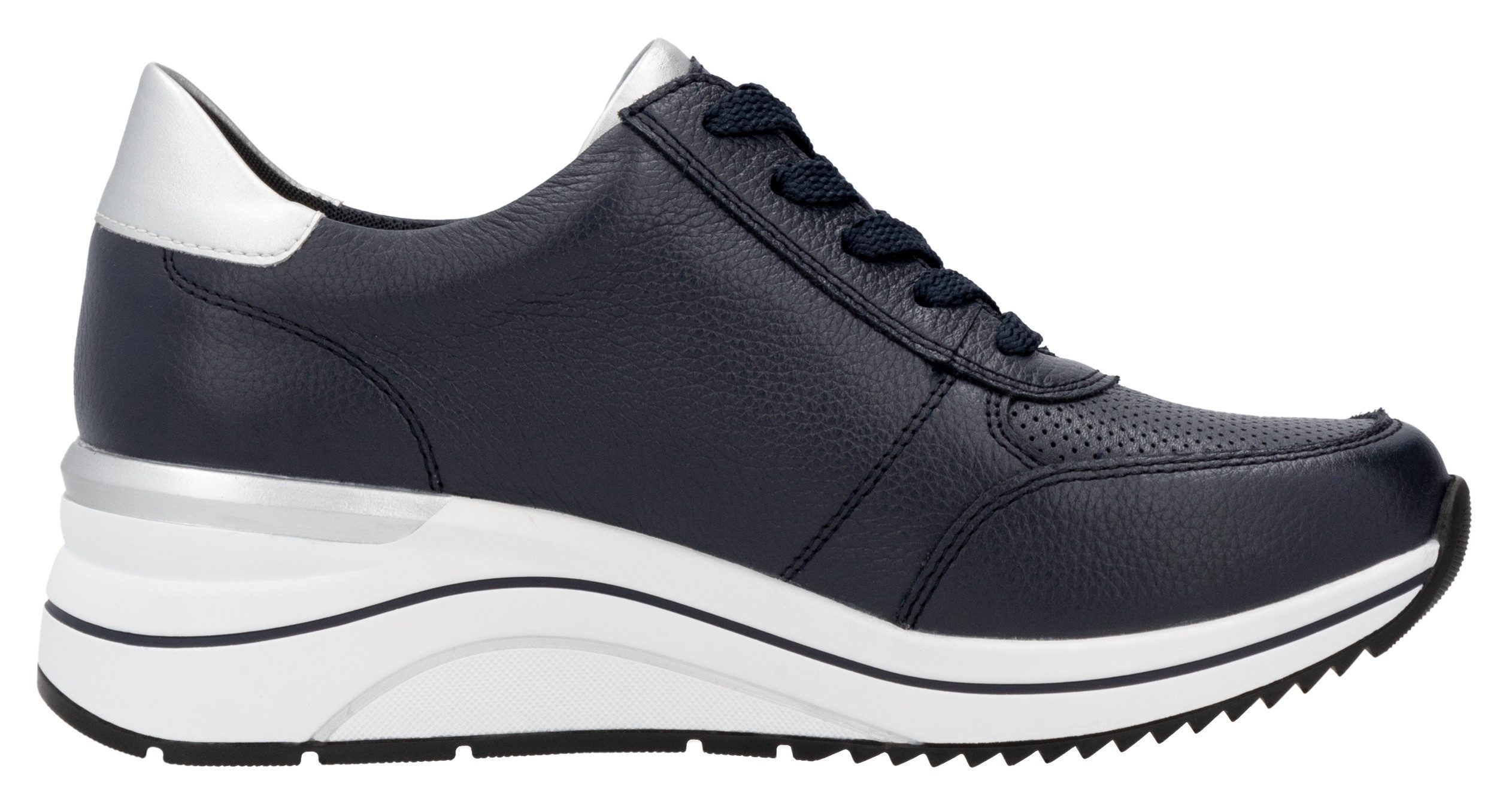 Remonte Sneakers met sleehak , vrijetijdsschoen, lage schoen, veterschoen met metallic contrastaccenten