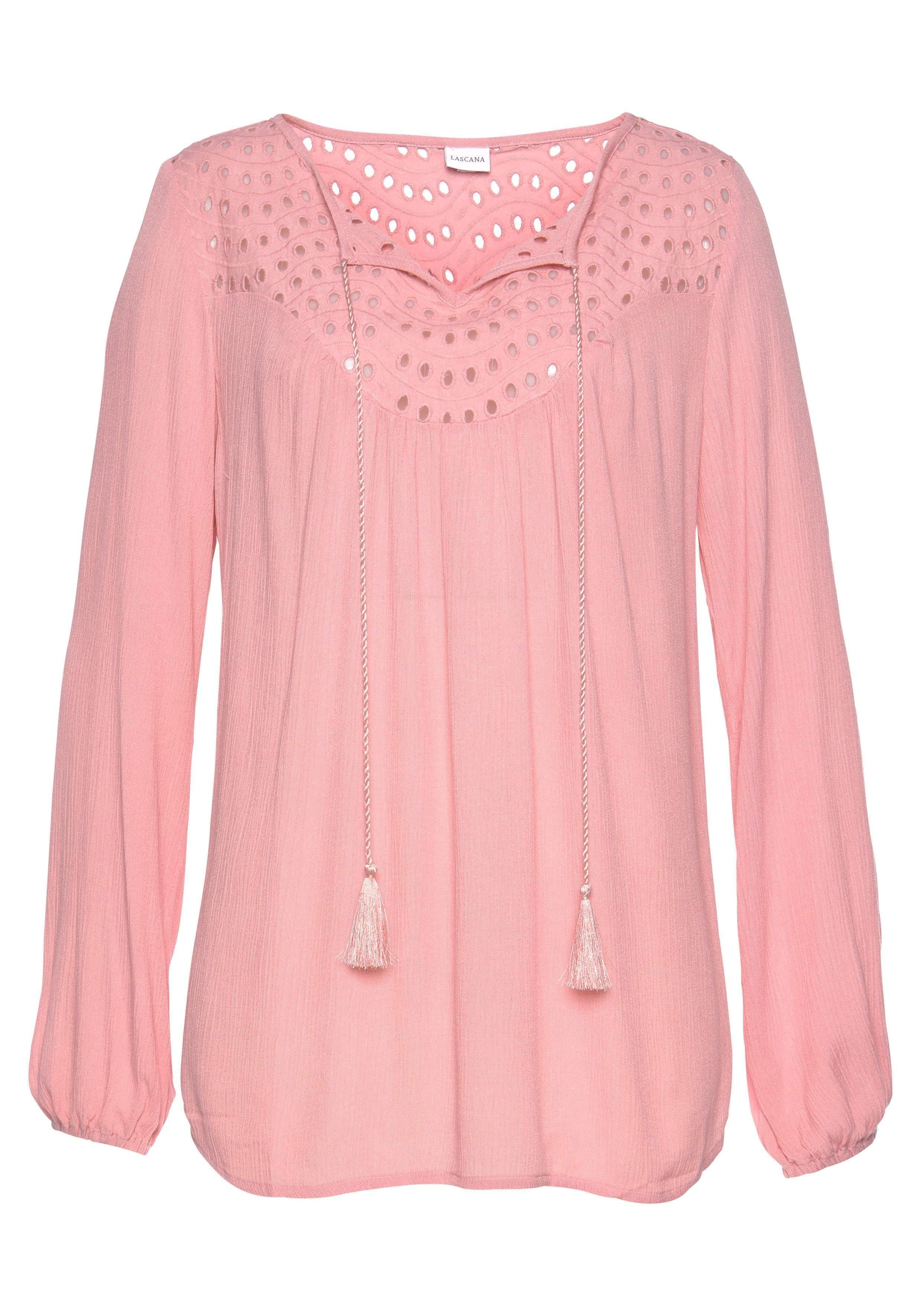 Lascana Crêpe-blouse met geborduurde oogjes, damesblouse, losse pasvorm