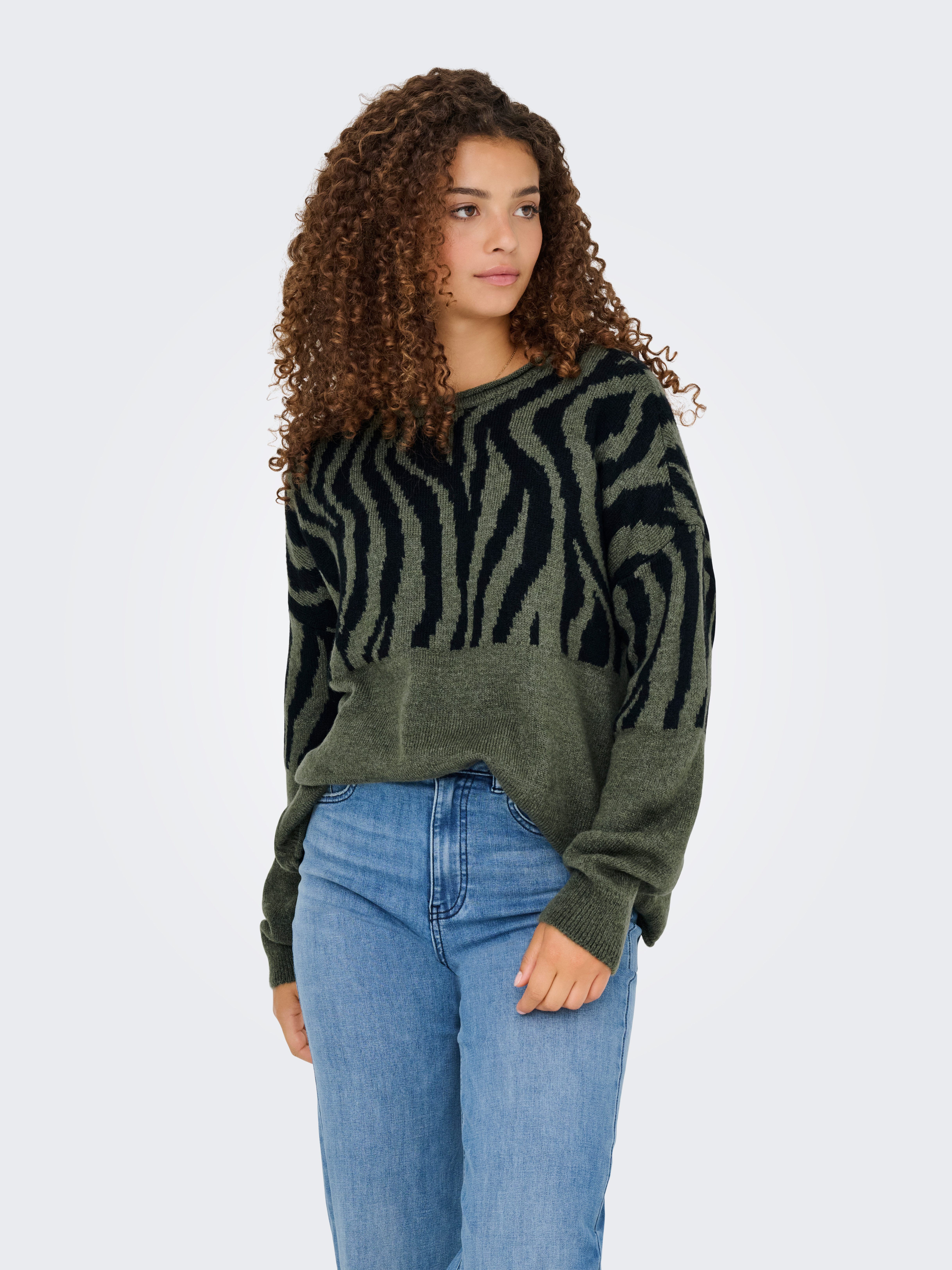 Only Trui met ronde hals ONLJADE ANIMAL LS O-NECK NOOS KNT