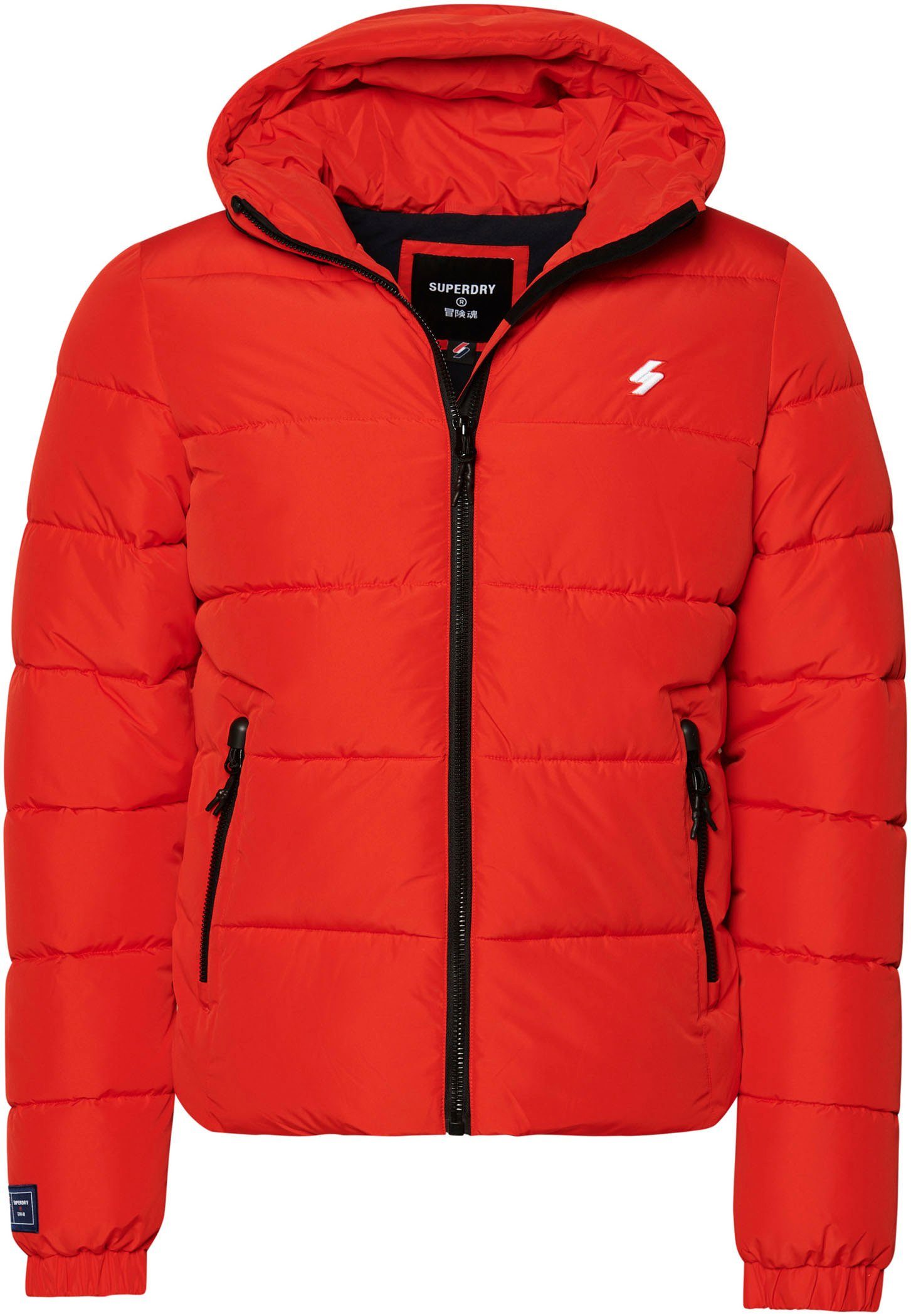 Superdry Gewatteerde jas HOODED SPORTS PUFFR JACKET met contrastkleurig borduursel