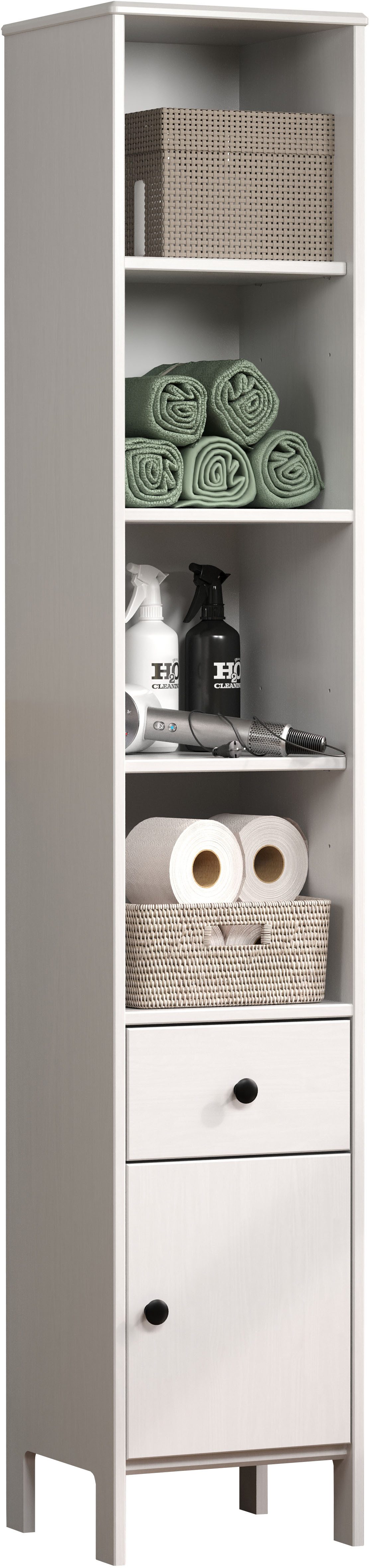 welltime Hoge kast Kall Badkast van massief grenenhout met lade - (B/D/H) 35/33/188 cm (1 stuk)