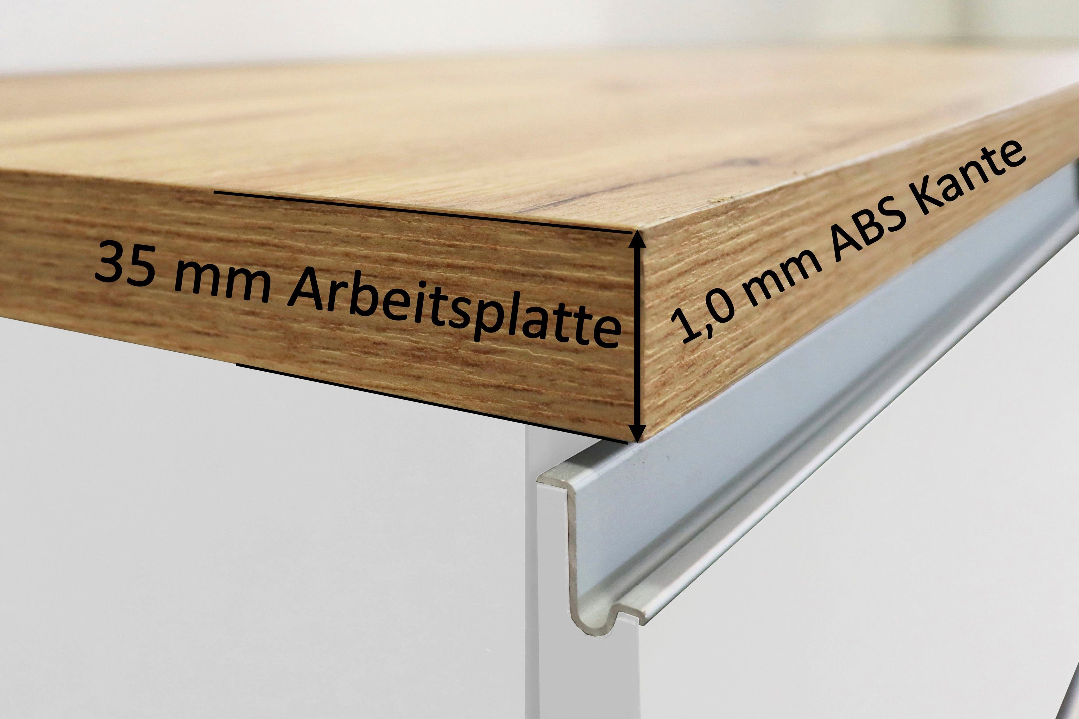 Kochstation Keukenblok KS-Sole Breedte 256 cm, met afdruiprek, zonder elektrische apparaten